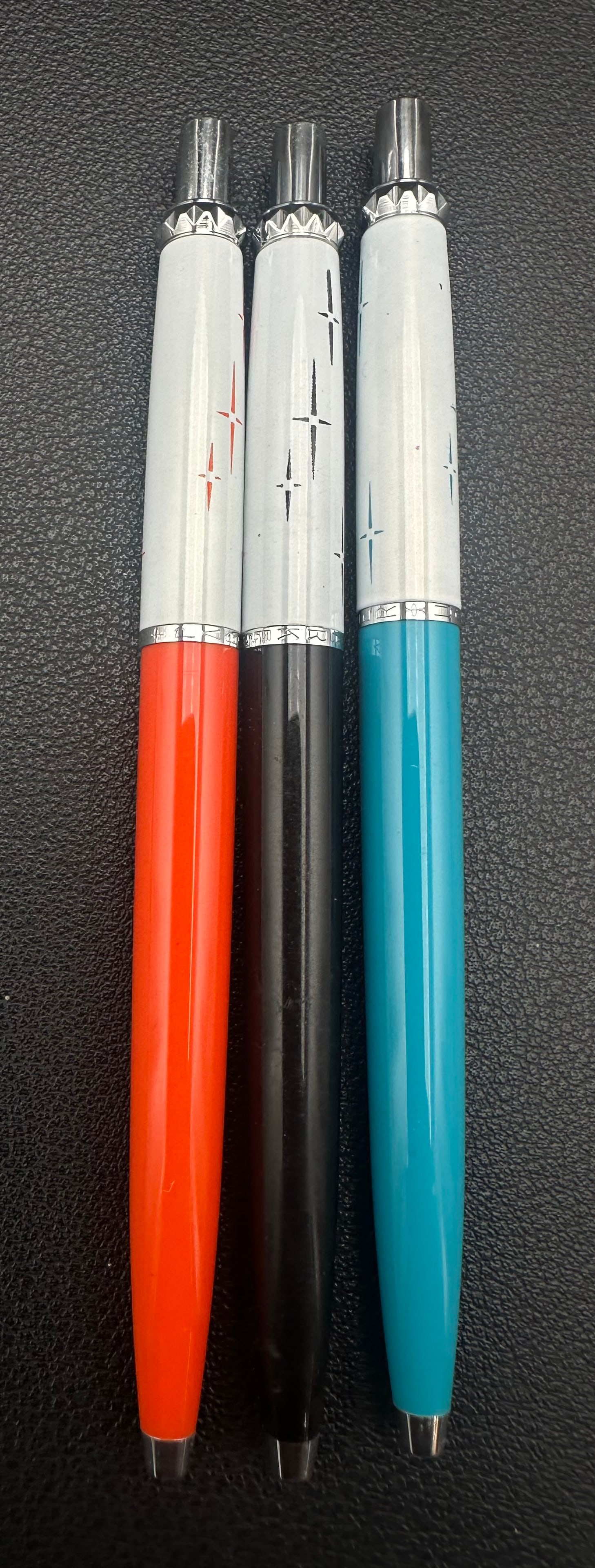 Vintage Parker Atomic Starburst Ballpoint Pen Lot of 3 Red Black Blue (1 of 6)
