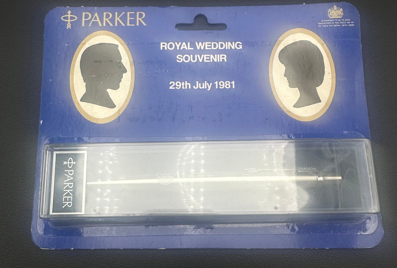 NOS Parker Jotter Royal Wedding Souvenir 29 July 1981 Ballpoint Pen Sealed: New Old Stock (NOS) Parker Jotter stainless steel ballpoint pen in its original sealed blister package. Issued as a commemorative Royal Wedding Souvenir for the marriage of Prince Charles and Lady Dia