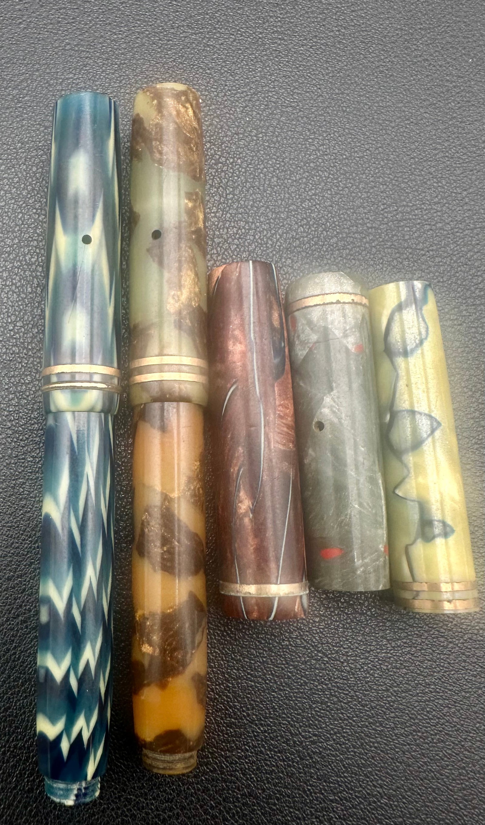 Lot of 5 Vintage Celluloid Fountain Pen Barrels & Caps Parts Repair (1 of 5)