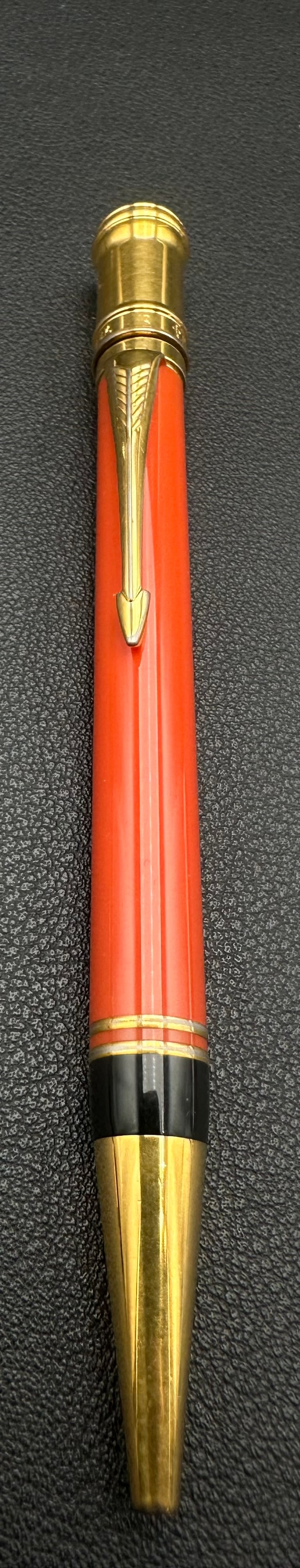 Parker Duofold Mandarin Orange Ballpoint Pen Gold Trim (1 of 5)