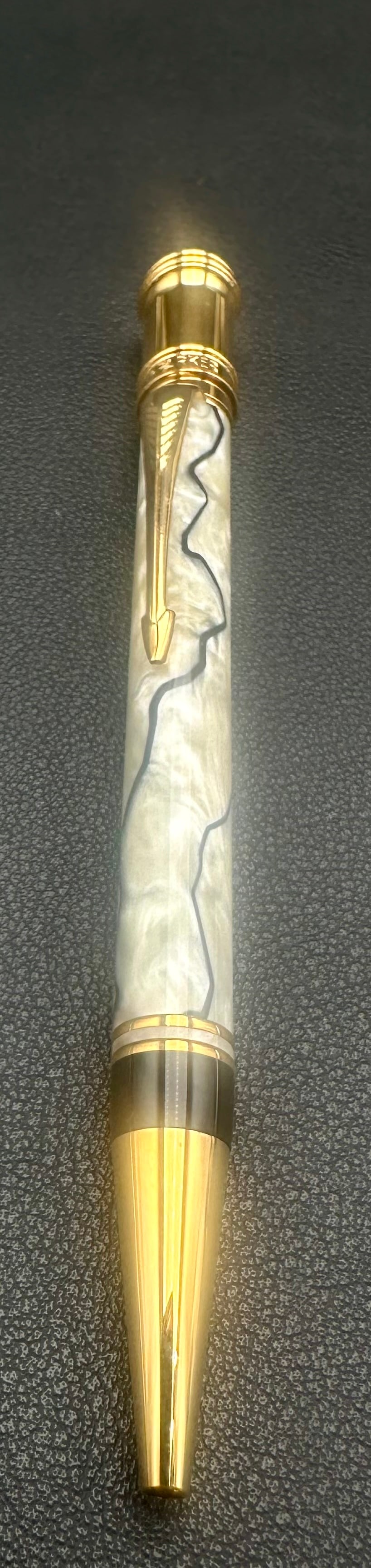 Parker Duofold Pearl & Black Ballpoint Pen Gold Trim (1 of 6)