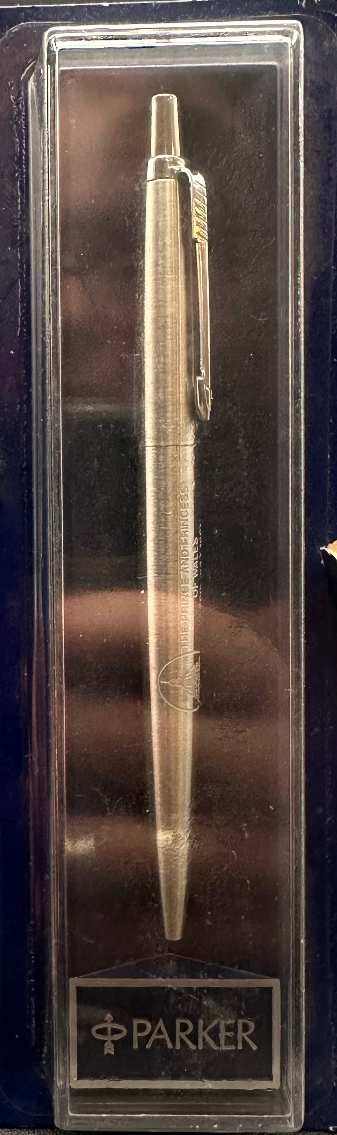 NOS Parker Royal Wedding Souvenir Pen Prince Charles Lady Diana 1981: New old stock Parker commemorative ballpoint pen issued for the Royal Wedding of Prince Charles and Lady Diana Spencer on July 29, 1981. Includes the original retail blister card marked “Royal Weddi