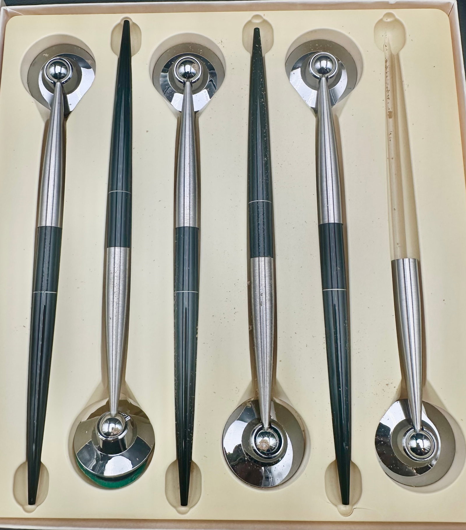 Vintage Mid-Century Modern Chrome Desk Pen Set 6 Holders (1 of 5)