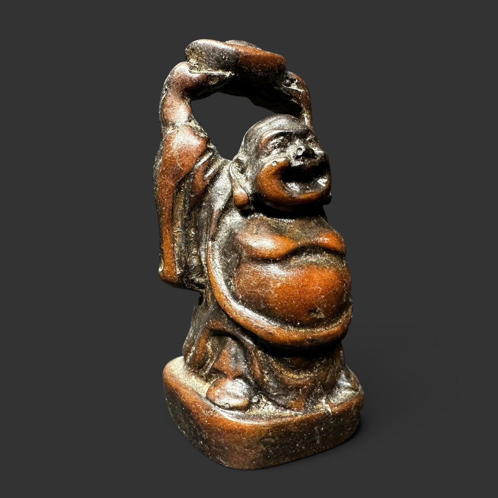 Vintage Hotei Carved Resin Figurine: Vintage Hotei Carved Resin Figurine:Brand/Model: No hallmark.Manufacturer Location: Not marked.Year Produced: Unknown.Condition: Overall good vintage condition with surface wear, minor scuffs, and age