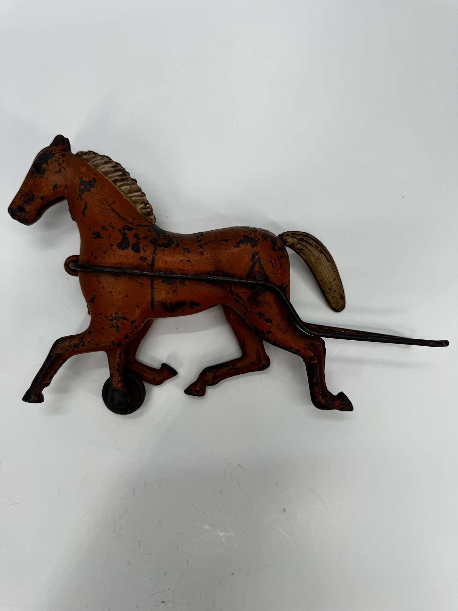 Antique Cast Iron Horse Push Pull Toy on Wheels Original Paint (1 of 7)