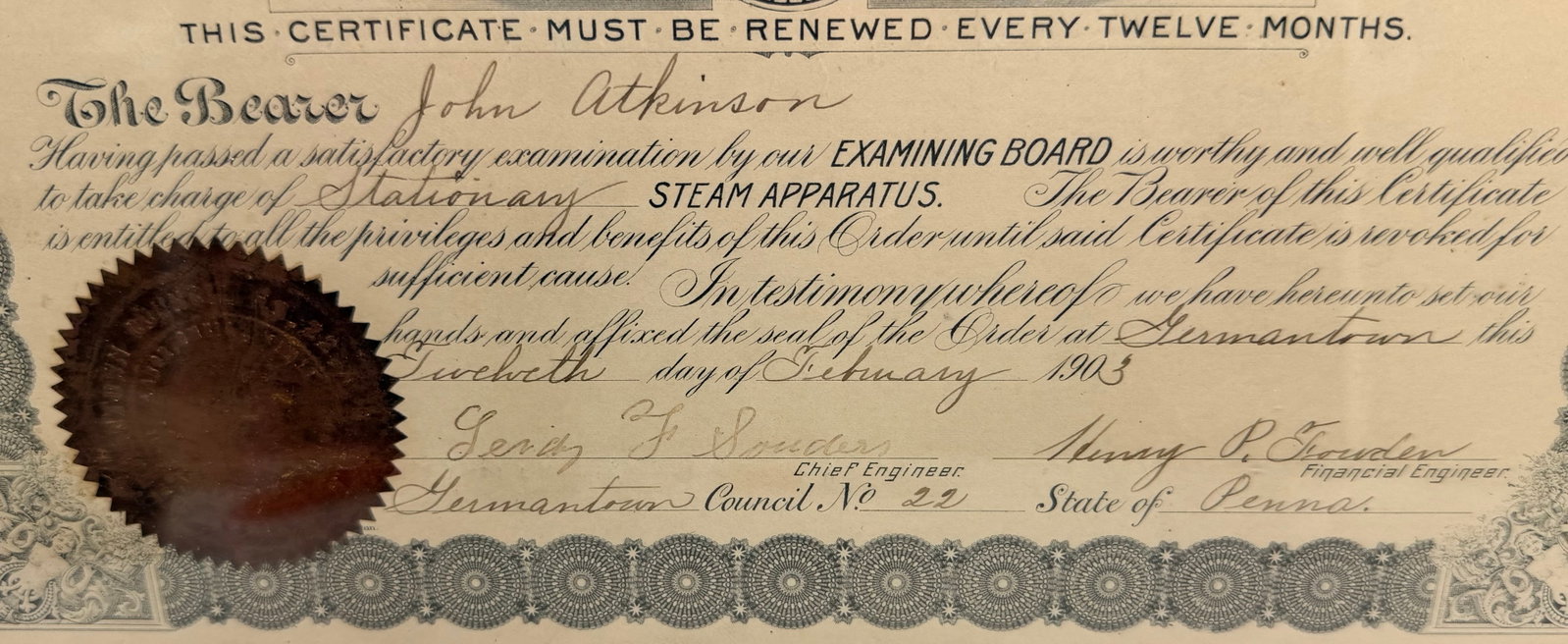 1903 Steam Engineers Membership Certificate - 3