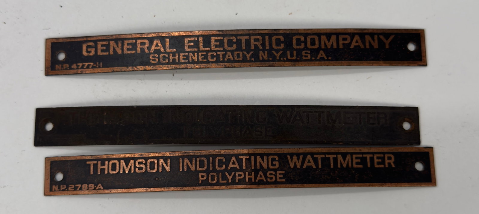 3 Antique GE Thomson Indicating Wattmeter Brass Nameplates (1 of 3)