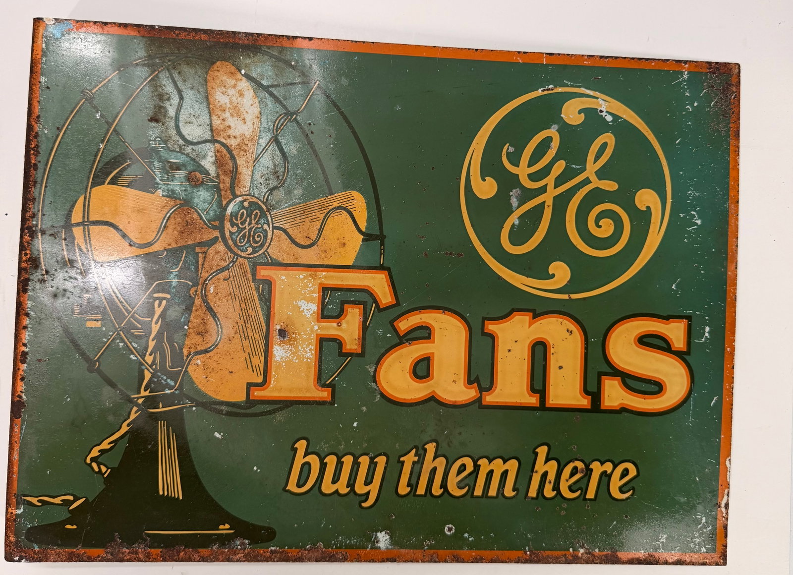 Antique General Electric “GE Fans Buy Them Here” Porcelain Advertising Sign (1 of 7)