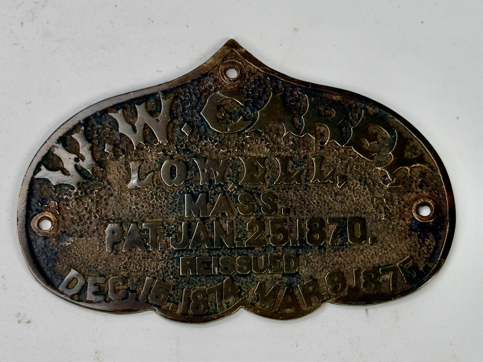 Antique W.C. Reed Lowell Mass. Brass Engine Nameplate (1 of 3)