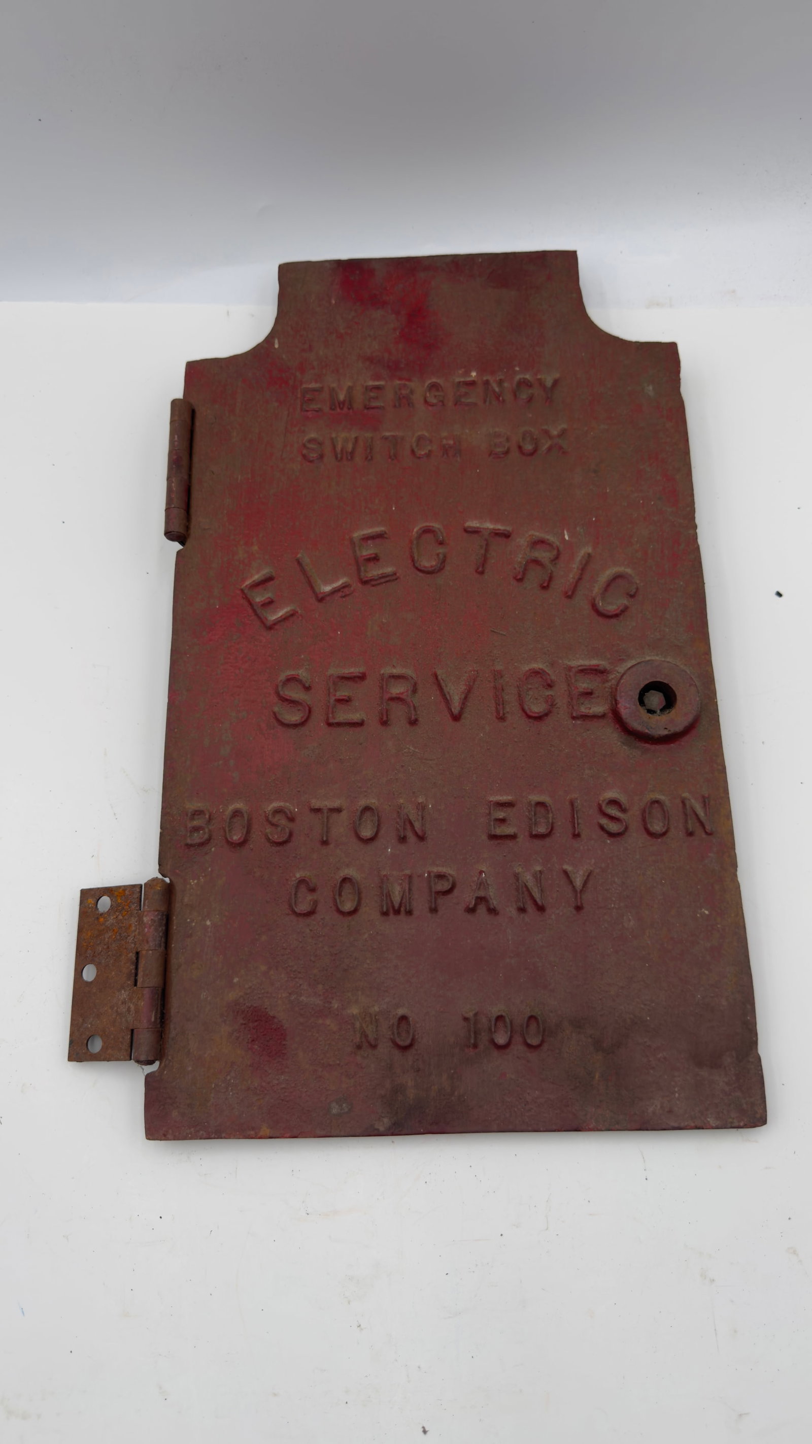 Antique Boston Edison Cast Iron Emergency Electric Service Switch Box Door No. 100 (1 of 4)