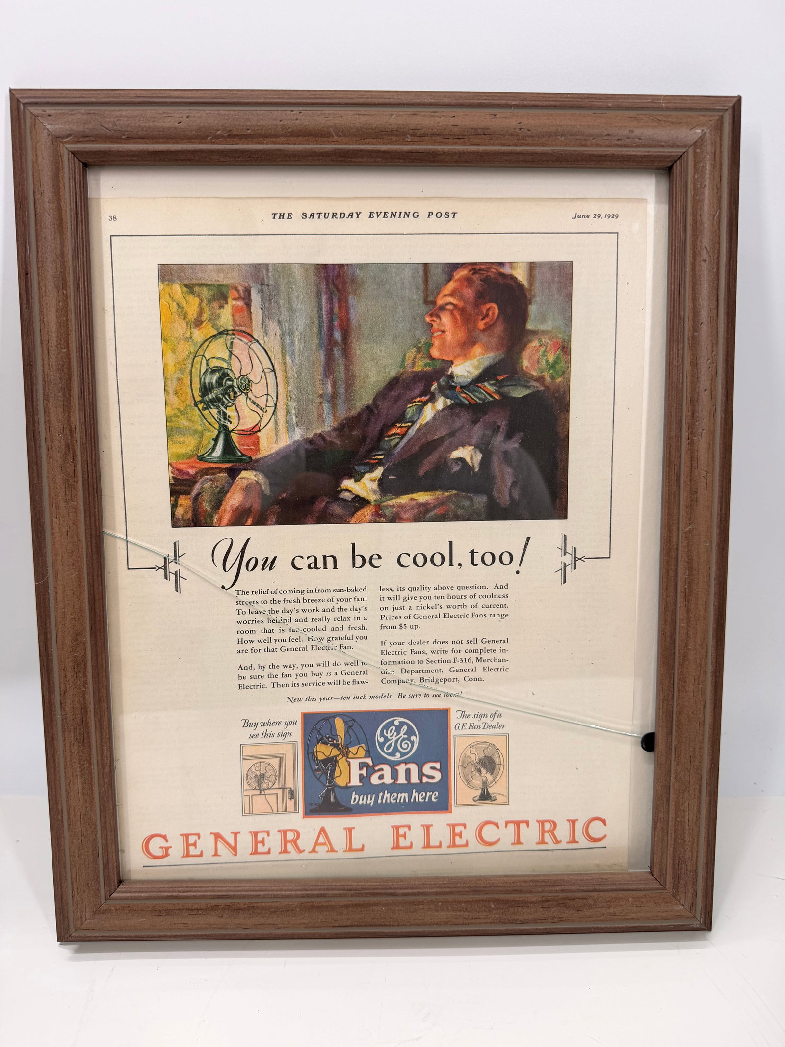 Rare 1929 General Electric Fan Saturday Evening Post Framed Advertisement (1 of 7)