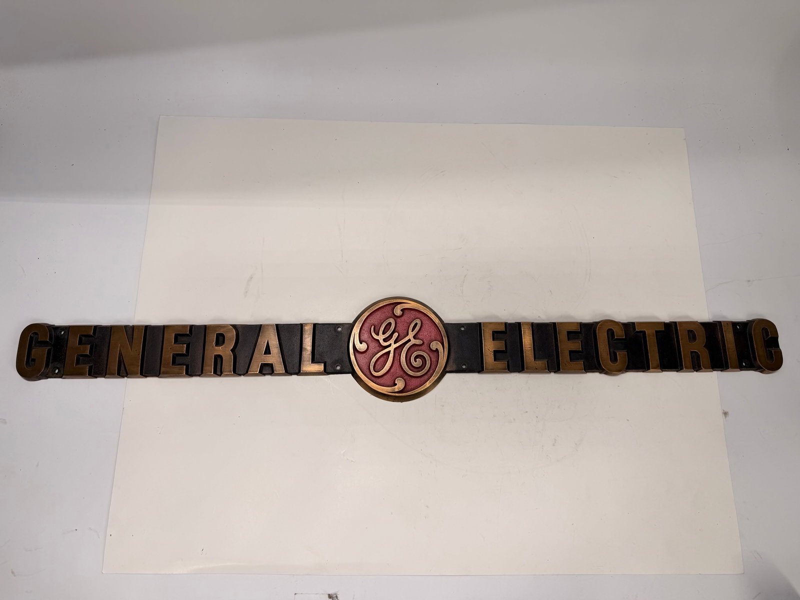 Large Antique General Electric Cast Brass Industrial Nameplate (1 of 7)