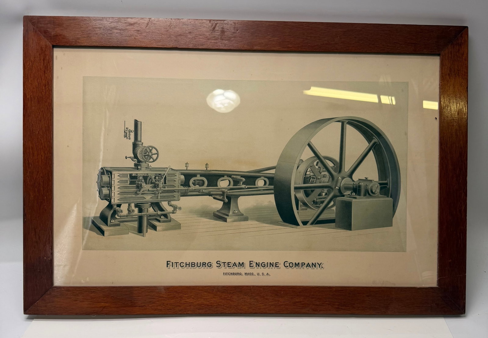 Antique Fitchburg Steam Engine Co. Framed Engine Lithograph Print (1 of 7)