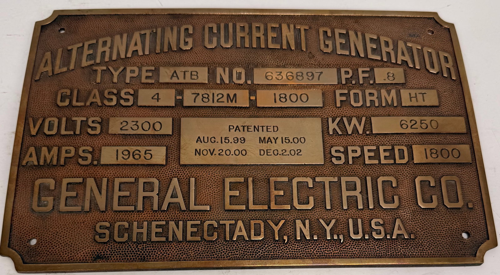 Antique GE Generator Brass Nameplate Schenectady (1 of 6)