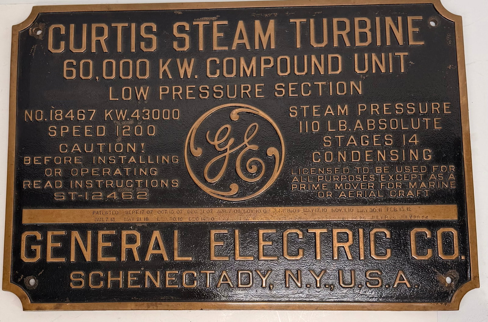 Vintage GE Curtis Steam Turbine Brass Plate (1 of 7)