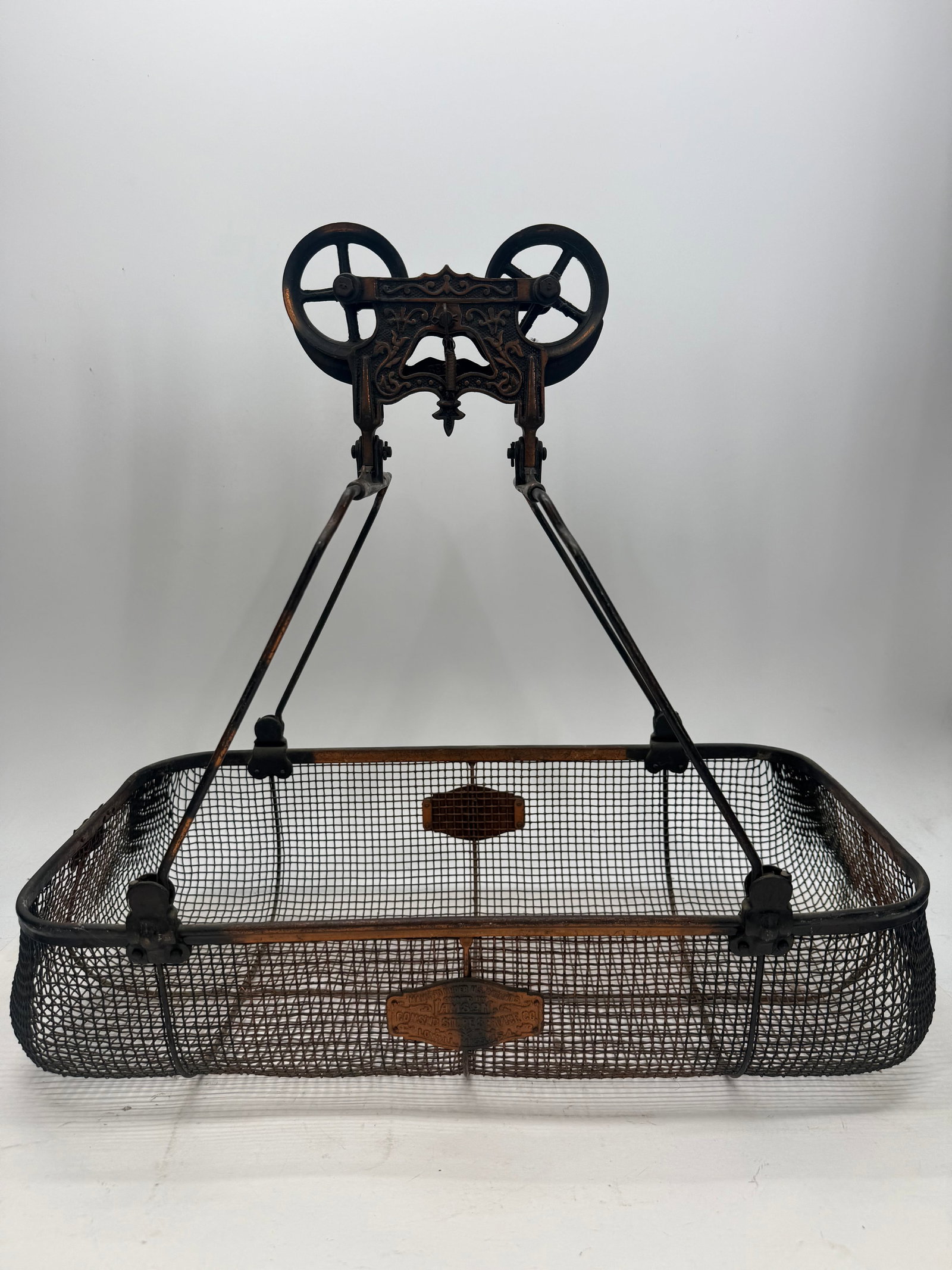 late 19th century Lamson cash messegger basket trolley, Japanned Copper Flash (1 of 9)
