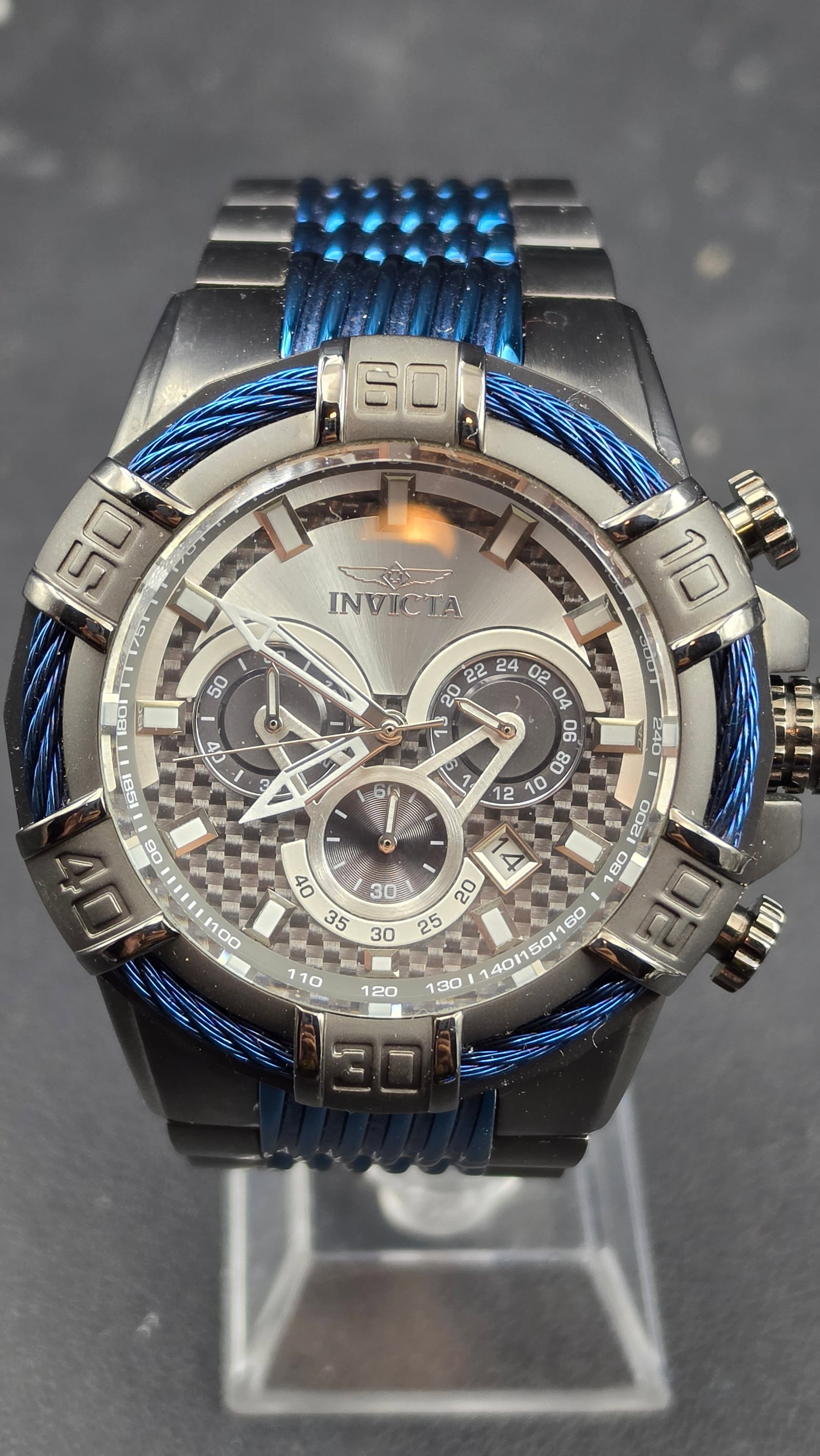 Invicta Bolt Model 25766 Chronograph Watch Nautical Ensemble Blue Cable Gunmetal 52mm Running (1 of 11)