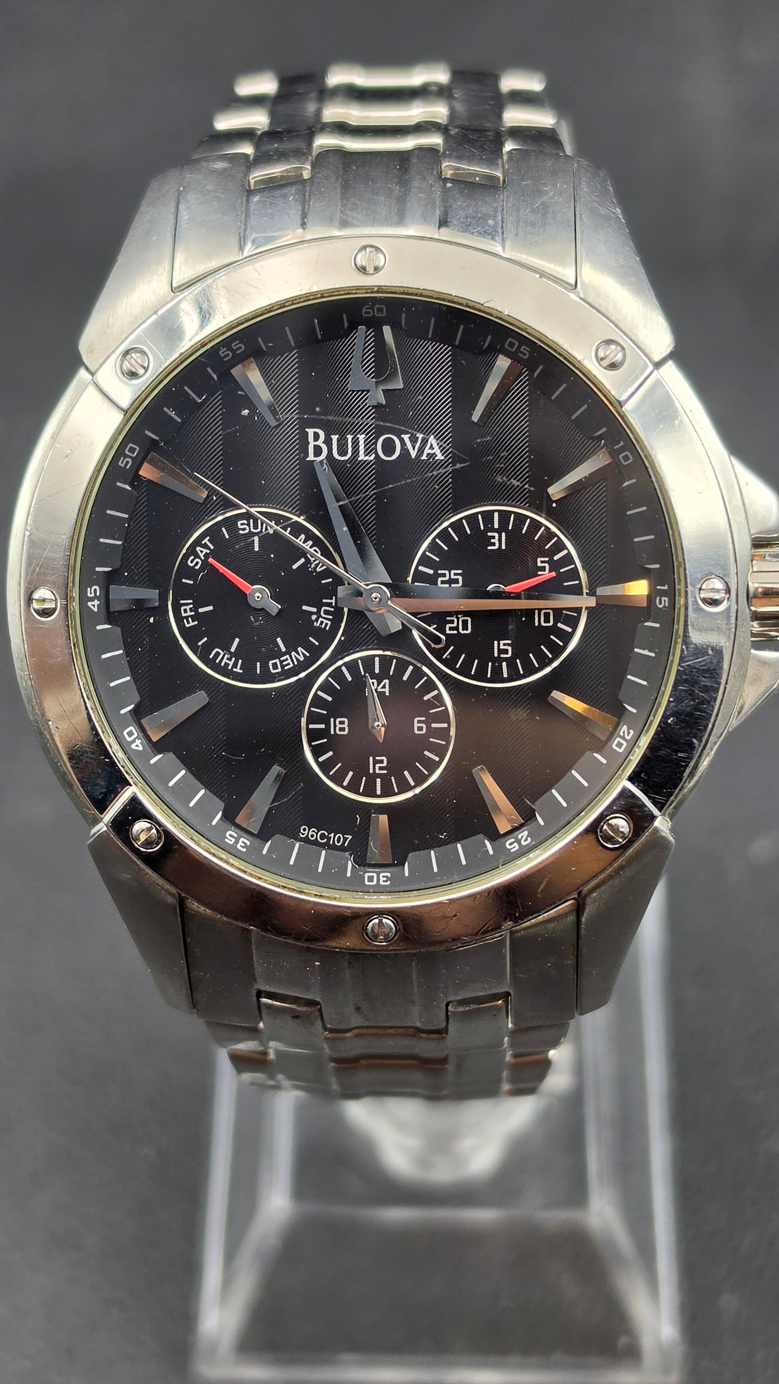 Bulova Classic 96C107 Men's Multifunction Watch, Black Dial, Day/Date/24-Hr, Stainless Steel (1 of 10)