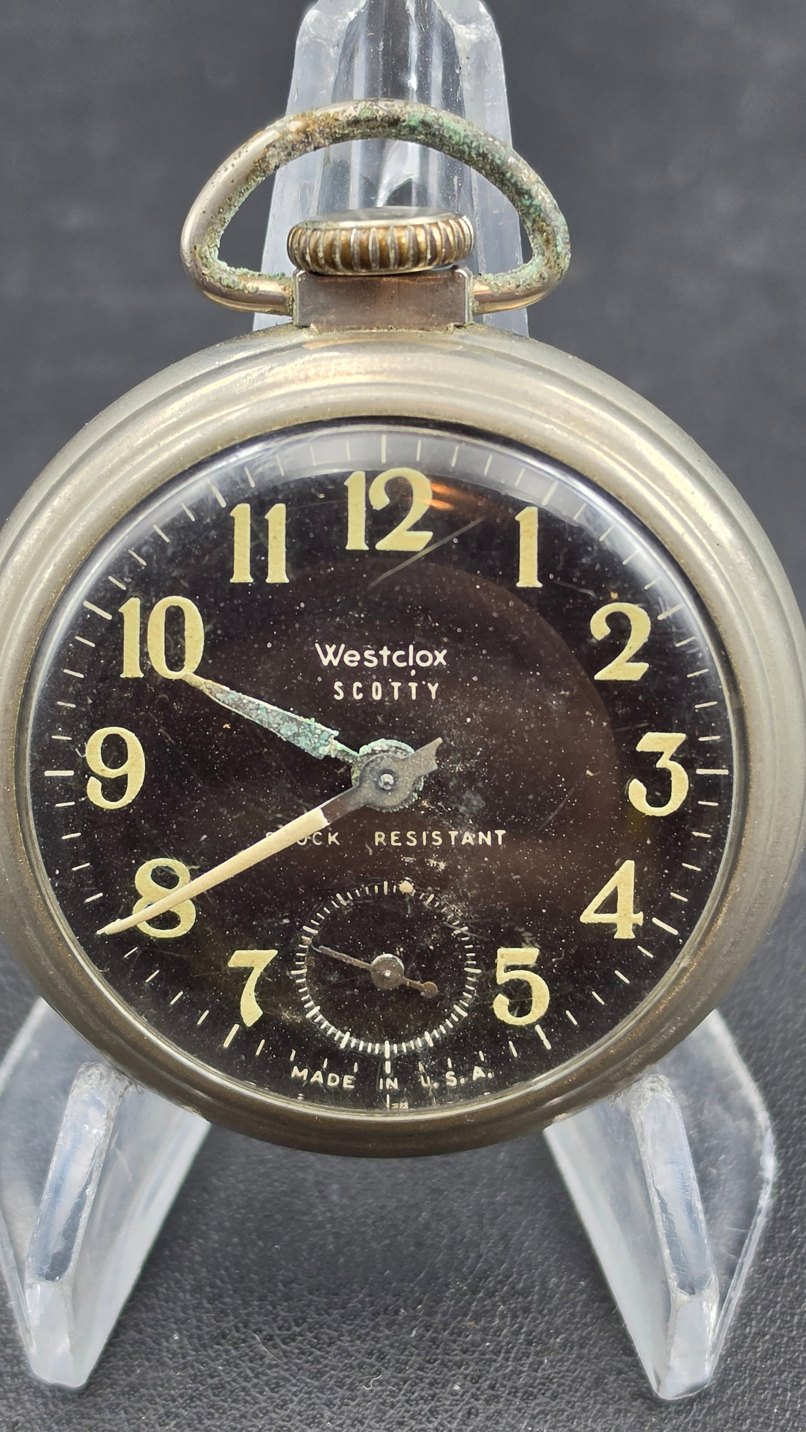 Vintage Westclox Scotty Pocket Watch, Black Dial, Shock Resistant, Made in U.S.A. (1 of 7)
