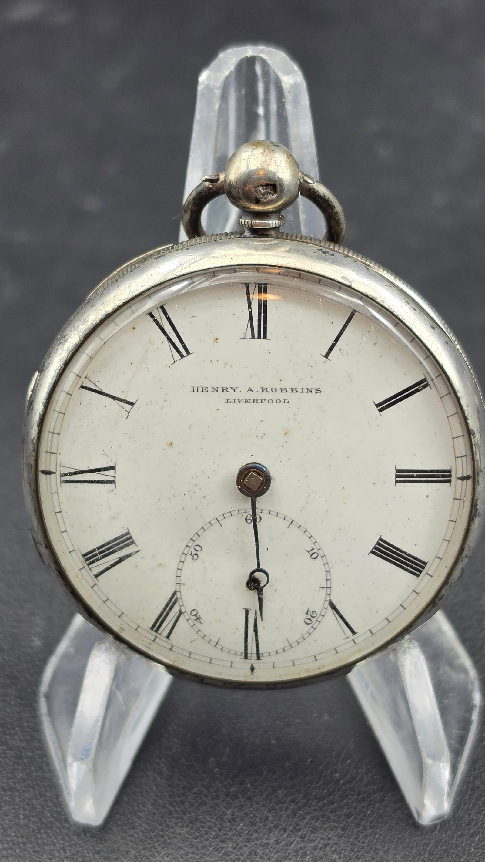Antique English Silver Fusee Pocket Watch, Henry A. Robbins Liverpool, Key-Wind