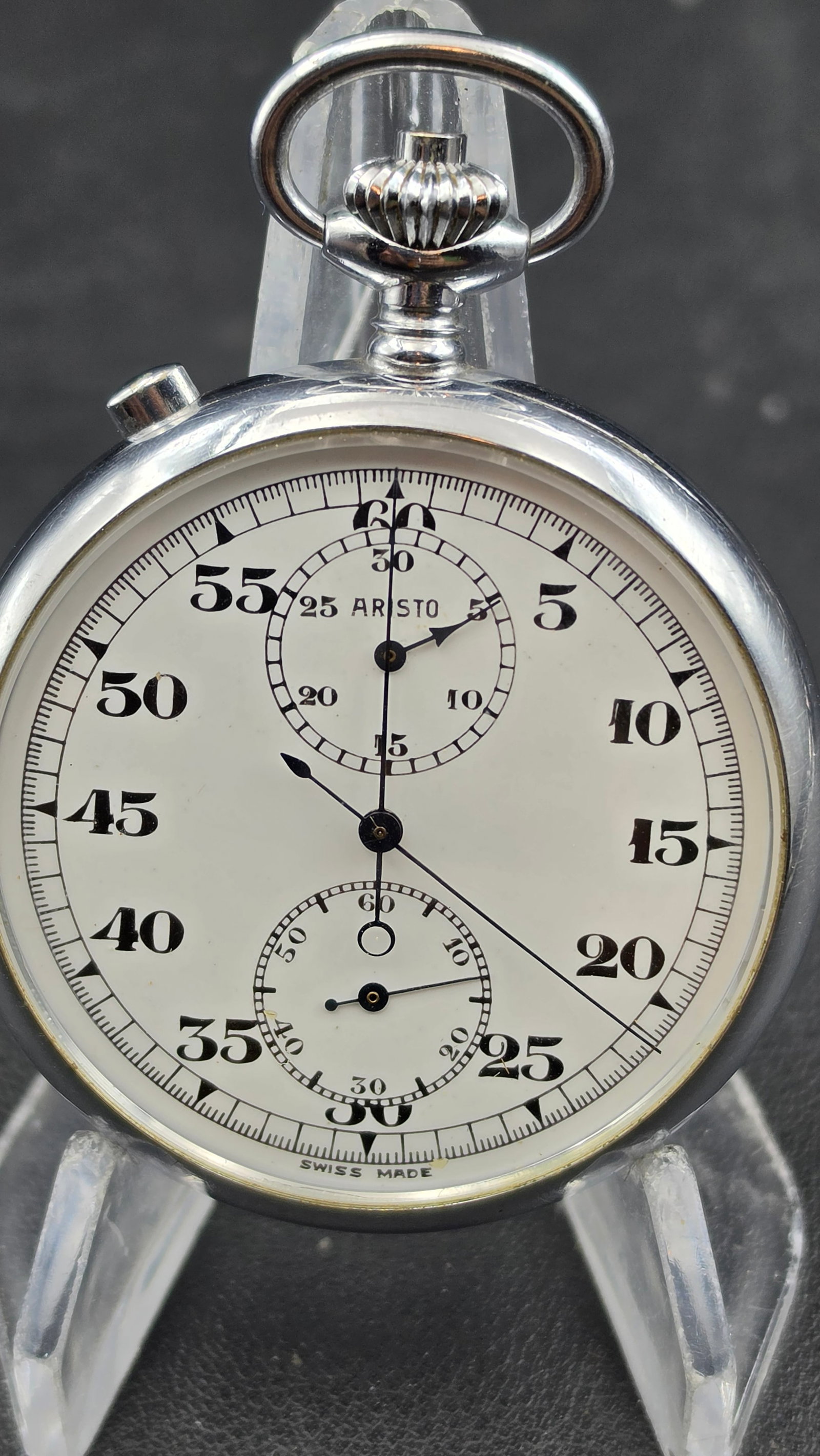 Aristo Import Co. Single-Button Chronograph Pocket Watch, Swiss, 15 Jewels, 18-Size (1 of 14)