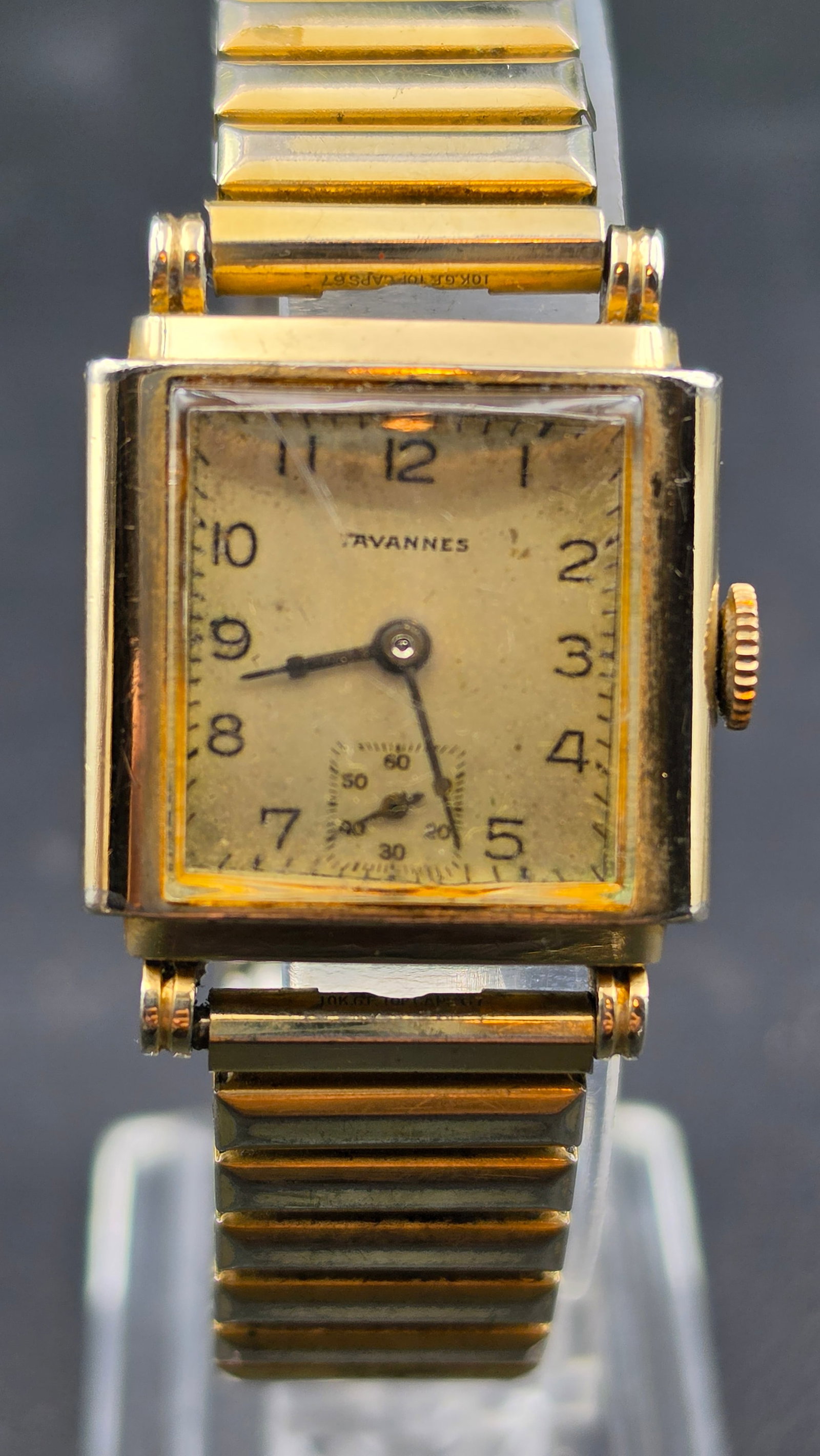 1930s Tavannes Art Deco Square Wristwatch Wadsworth Case 17 Jewels Base Metal 10K Gold Filled Caps