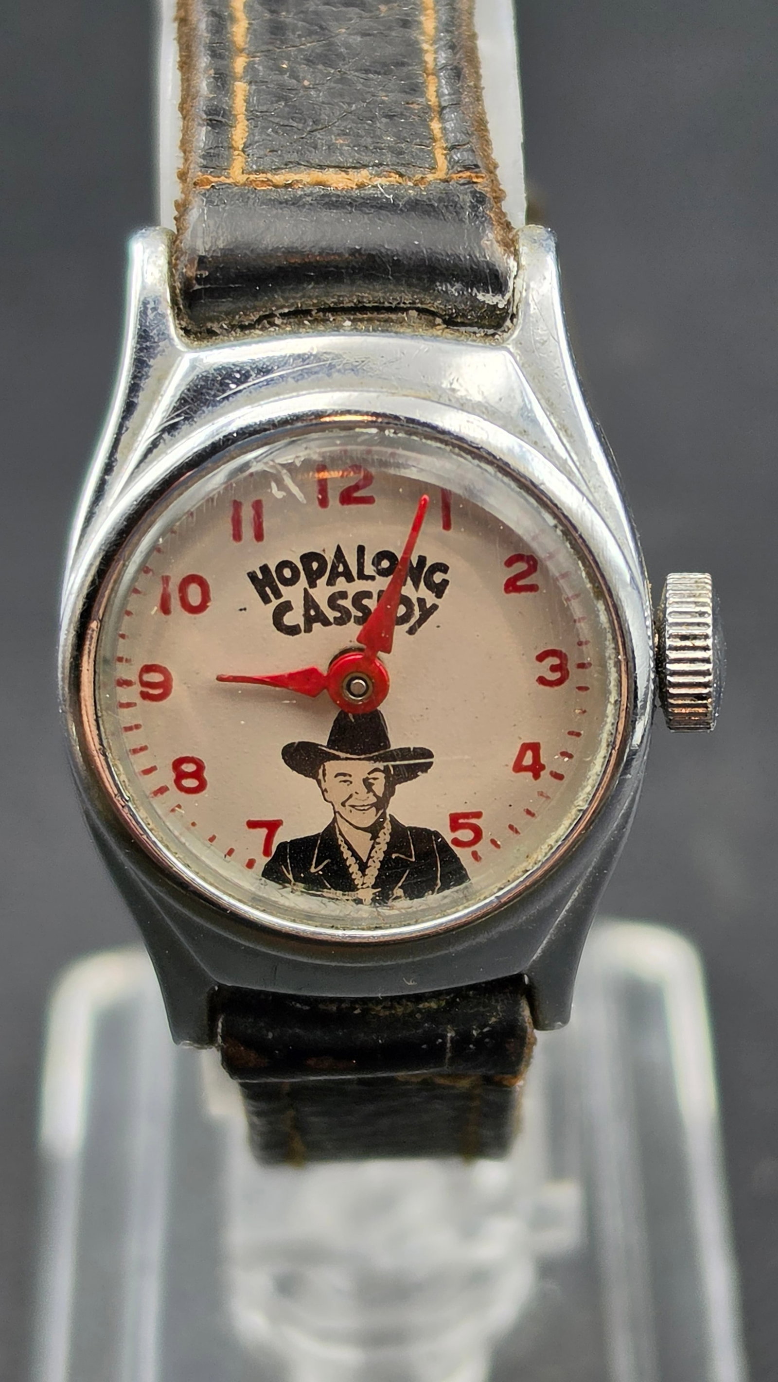 Rare 1950s US Time Hopalong Cassidy Child's Wristwatch "Good Luck From Hoppy" Western Character Watc