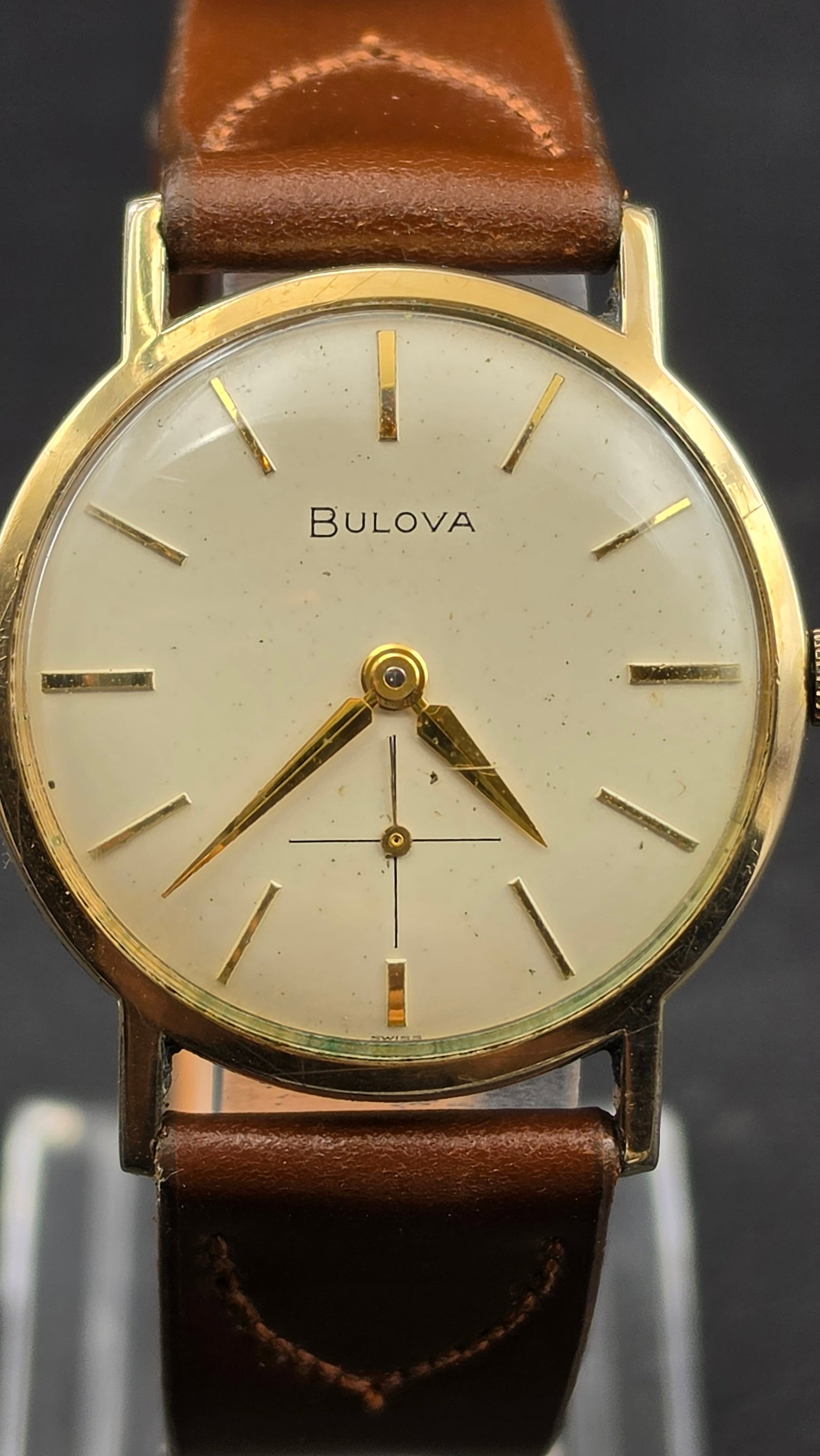 1960s Bulova Dress Wristwatch 10K RGP Bezel Stainless Steel Back 17 Jewels Caliber 11AL 32.39mm