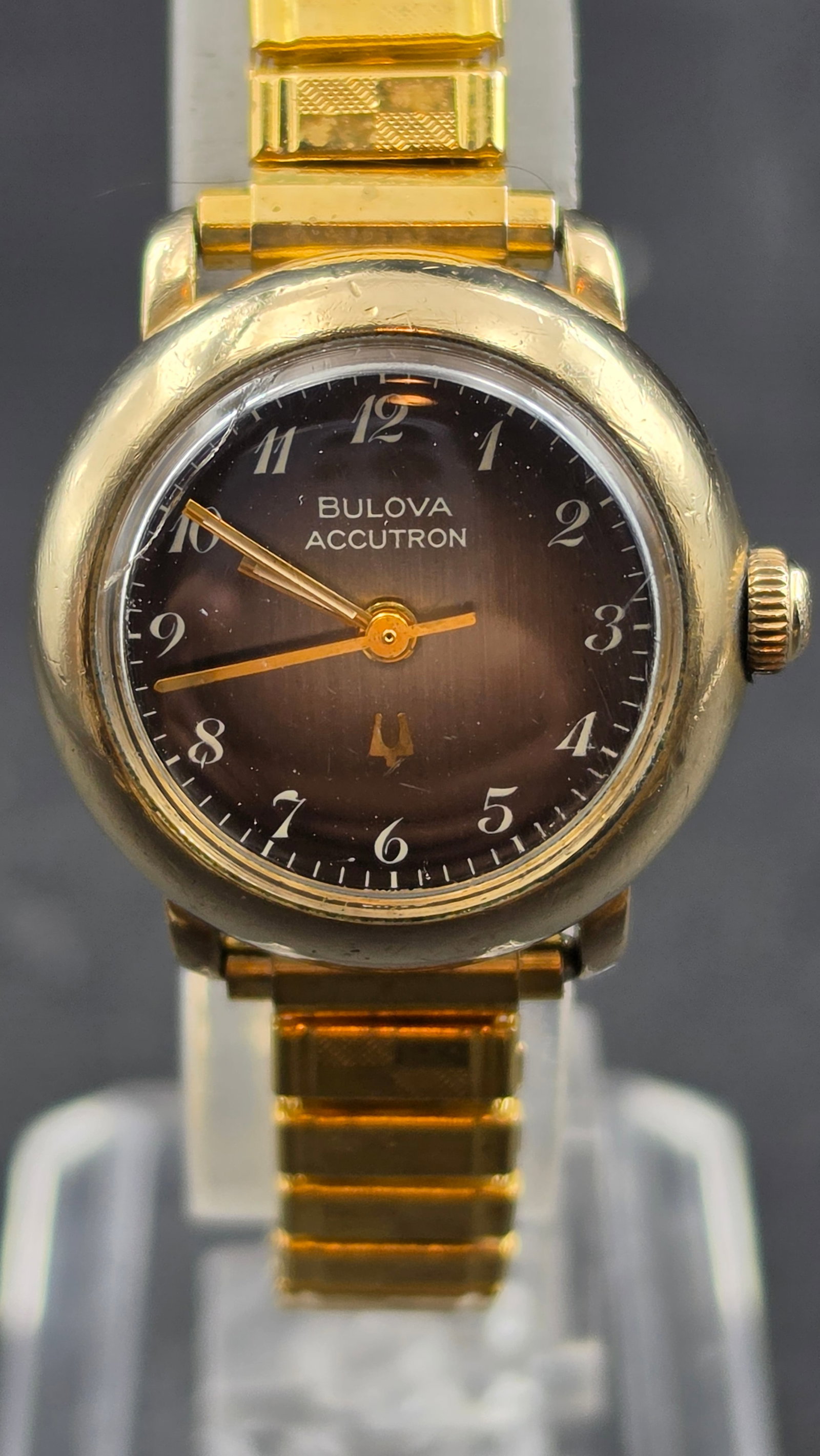 Vintage 1974 Bulova Accutron Ladies Tuning Fork Watch 10KT Gold Plate Bezel New Battery Running: This is a vintage ladies Bulova Accutron wristwatch, an electronic tuning fork watch rather than a standard quartz movement. The case back is dated with the code N4, which corresponds to 1974 in Bulov