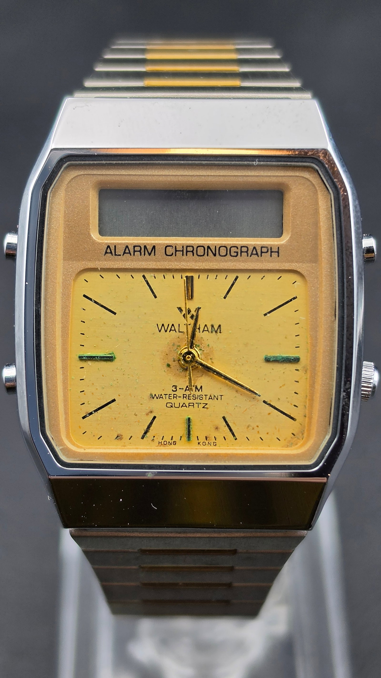 Vintage Waltham Ana-Digi Alarm Chronograph Watch XX002-001 Two Tone Hong Kong with Box