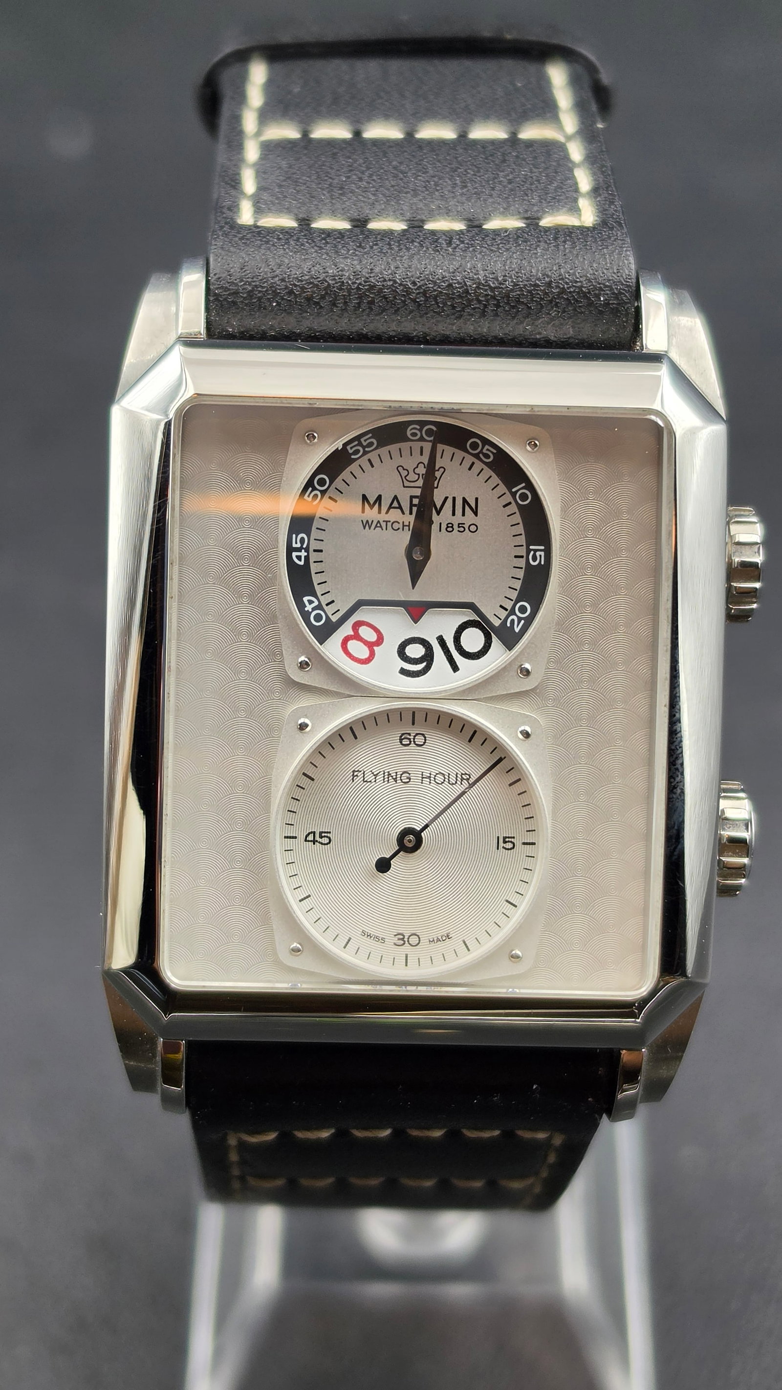 Marvin Malton 160 Rectangular Flying Hour Quartz Watch M024.14.21.64 Swiss Made Sapphire with Box (1 of 10)