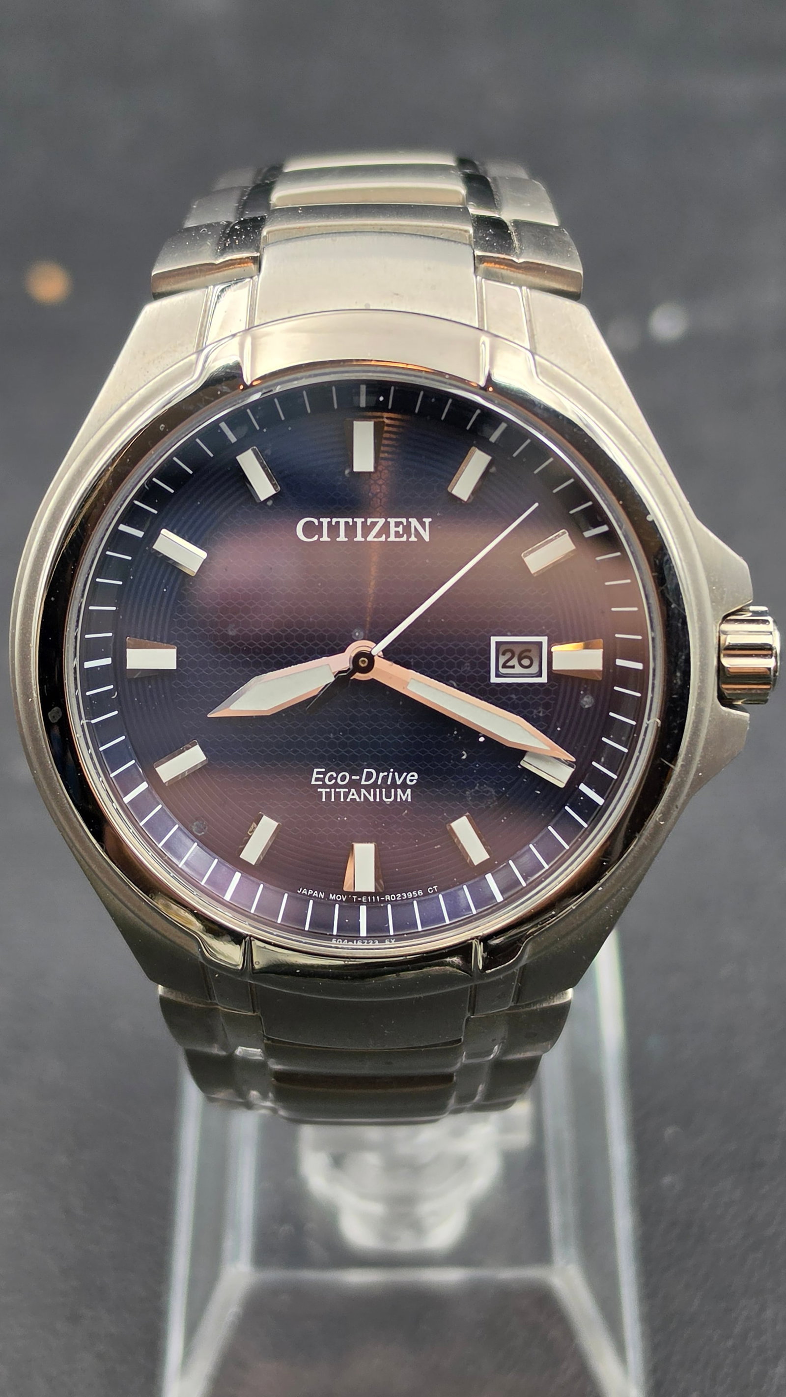 Citizen Eco-Drive Titanium Mens Watch Cal E111 Blue Dial Sapphire 43mm