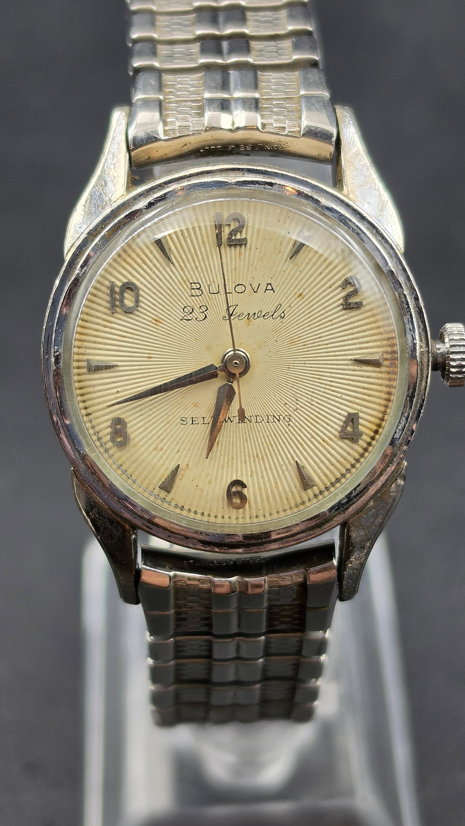 Title: 1956 Bulova 23 Jewels Self Winding Mens Watch 10K Rolled Gold Plate Bezel Stainless Case (1 of 12)