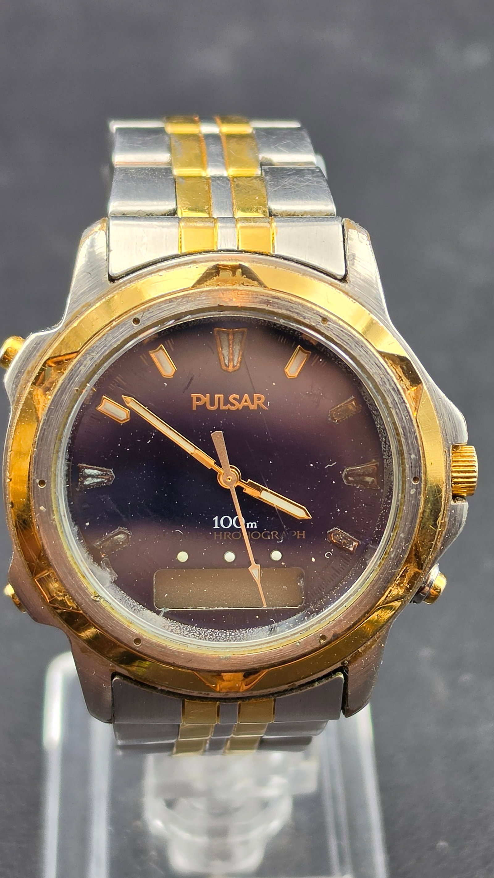 Pulsar Chronograph 100m Two Tone Mens Watch Ana-Digi Ref V0072-0020 (1 of 8)