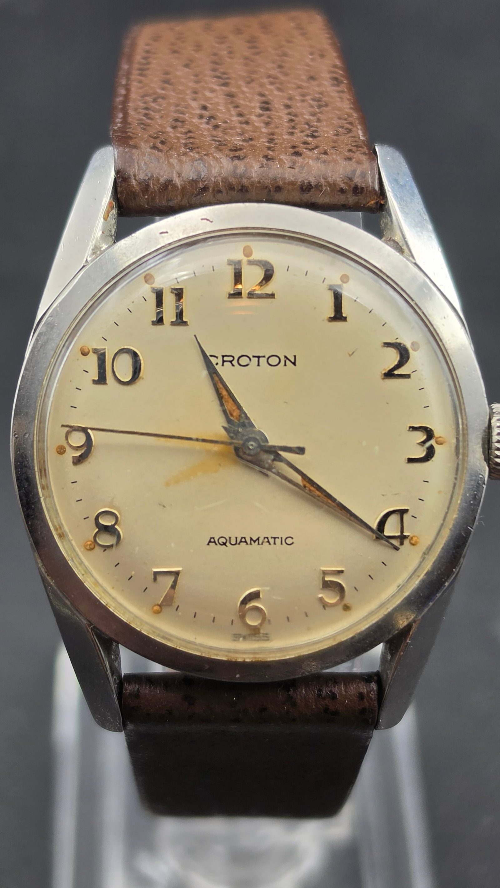 1962 Croton Aquamatic Automatic Watch, Nivada Grenchen Movement, 17 Jewels, Stainless Steel Case, Ru