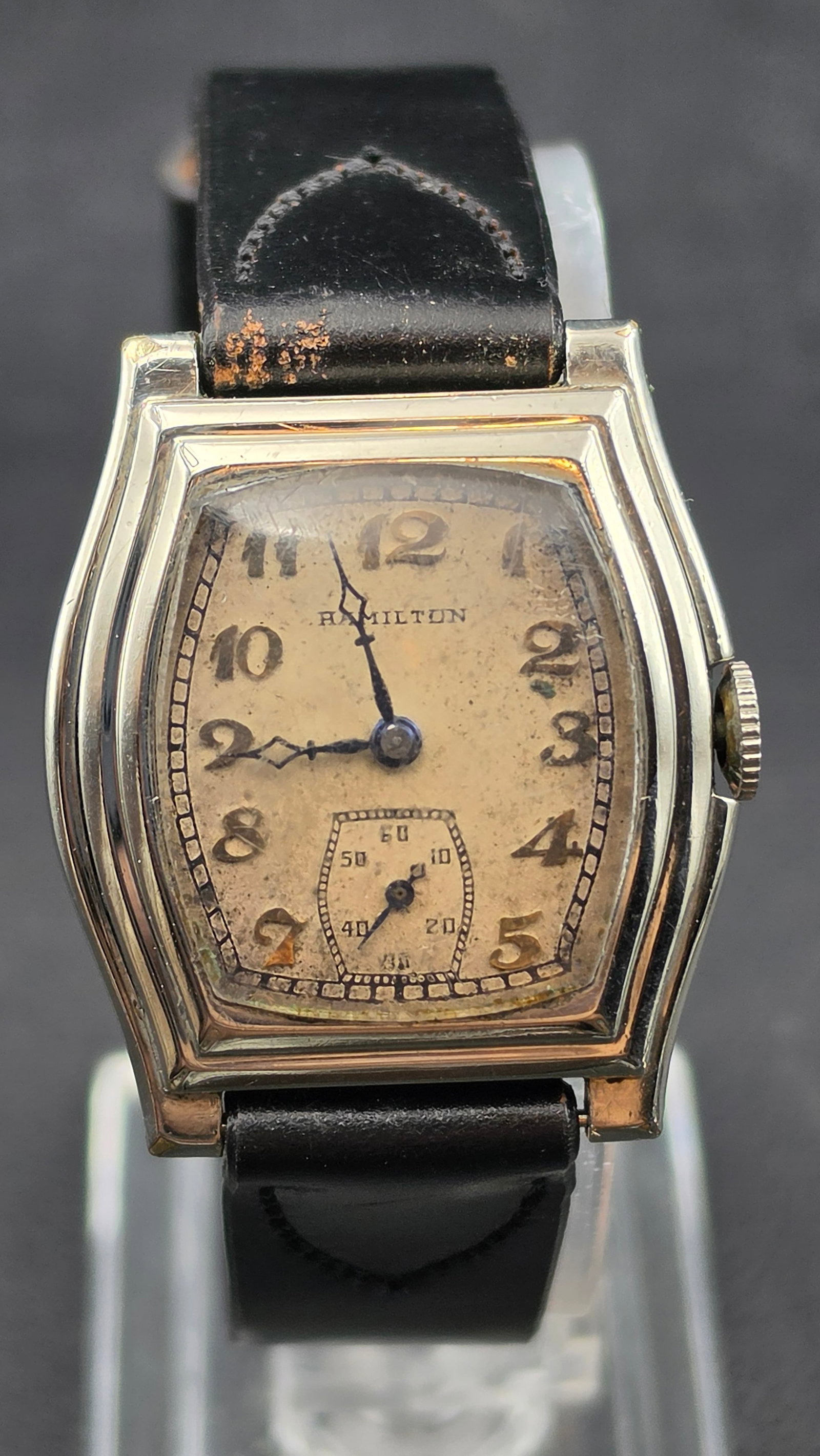 1935 Hamilton Grade 987F 17 Jewel 14K White Gold Filled Cushion Watch