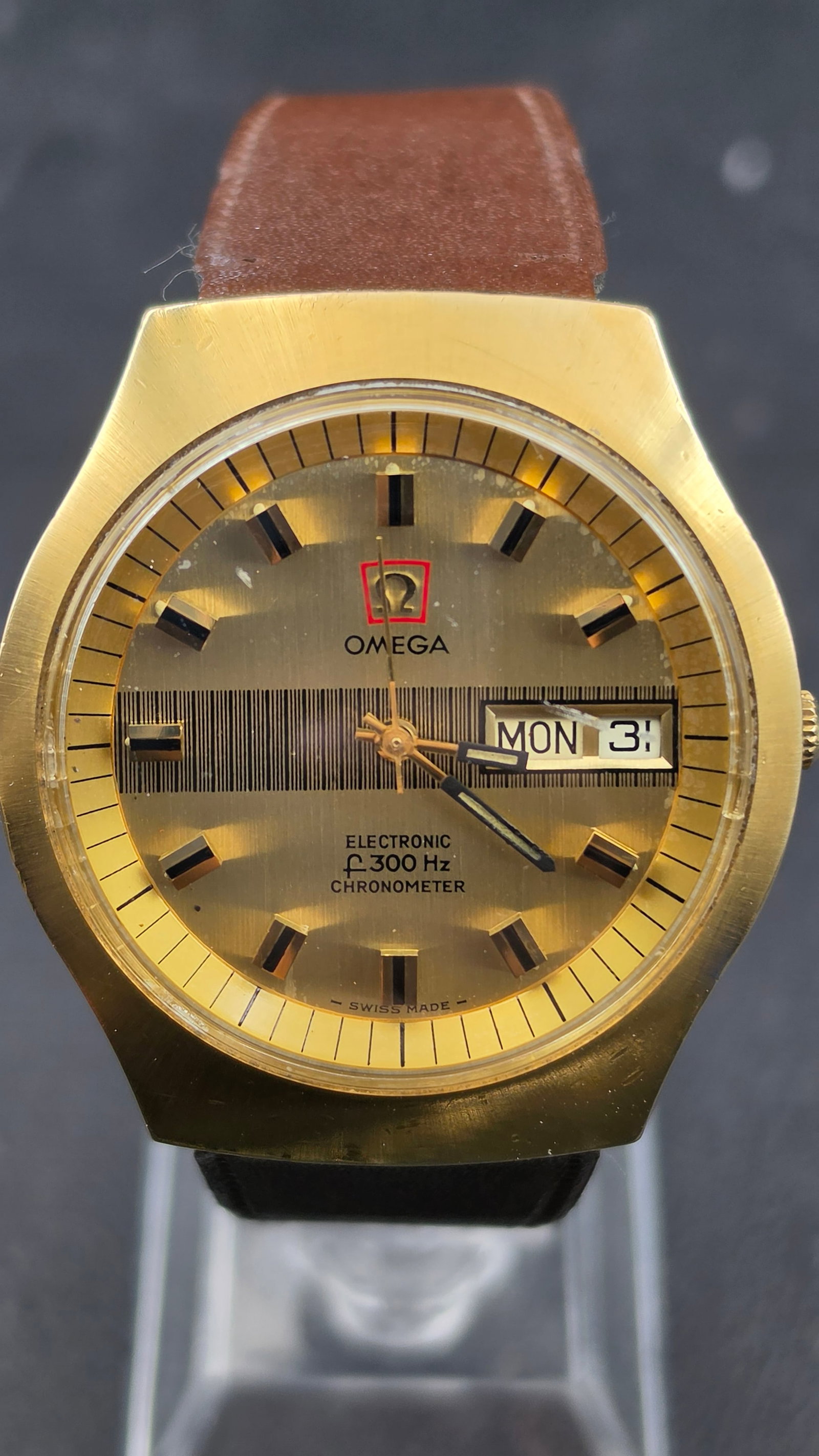 Omega Electronic f300Hz Chronometer 198.020 Gold Capped Day Date Watch, 1970s