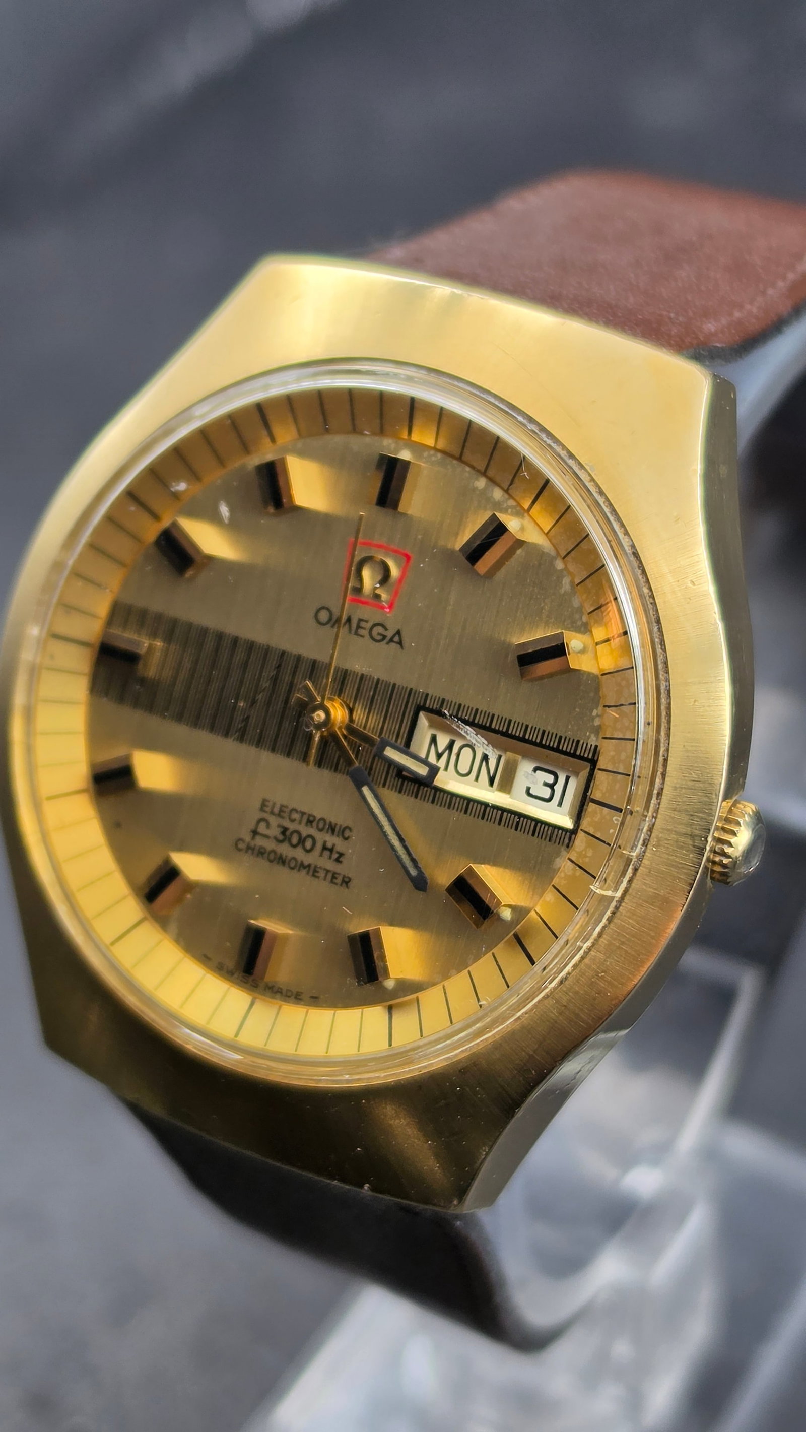 Omega Electronic f300Hz Chronometer 198.020 Gold Capped Day Date Watch, 1970s - 2
