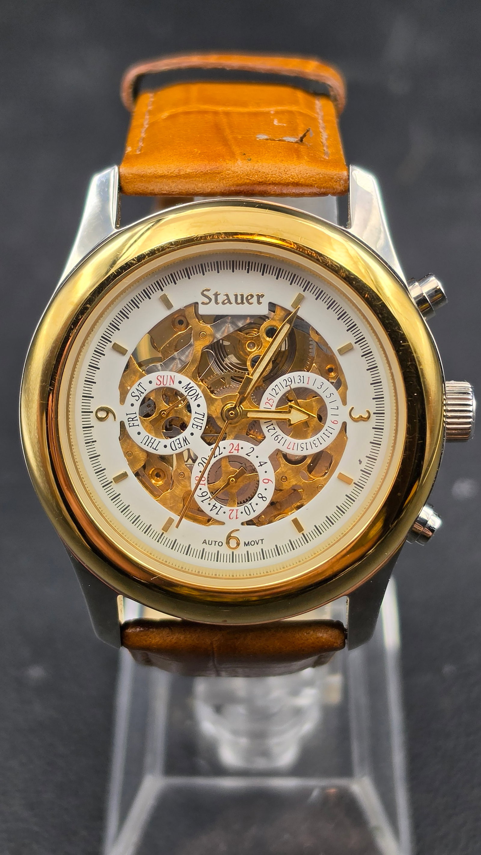 Stauer Skeleton Automatic Multi-Dial Watch Ref E-228TC Day Date 24-Hour Subdials Two Tone (1 of 10)