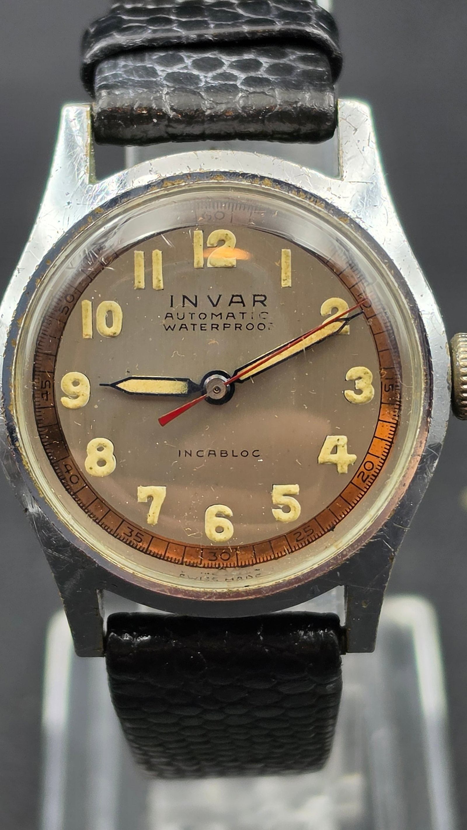 1950s Invar Automatic Bumper Wristwatch, Waterproof, Incabloc, 16 Jewels, Chrome Case, Running (1 of 11)