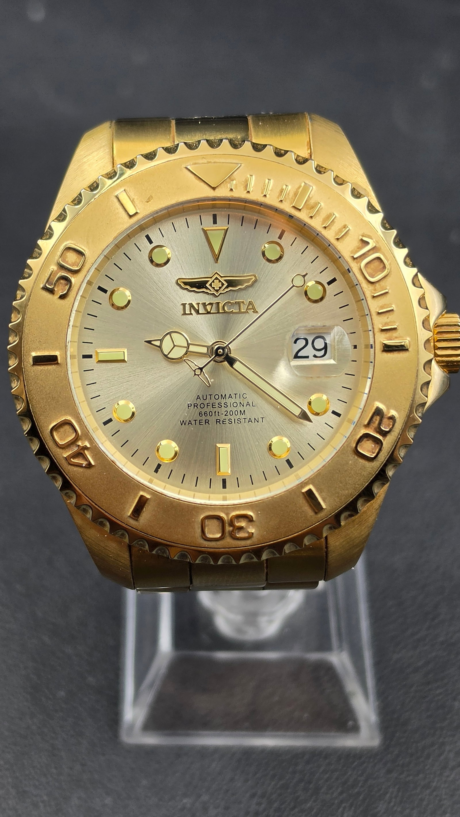 Invicta Pro Diver Automatic Gold-Tone Wristwatch, Ref. 26950, Exhibition Case Back, Running (1 of 9)