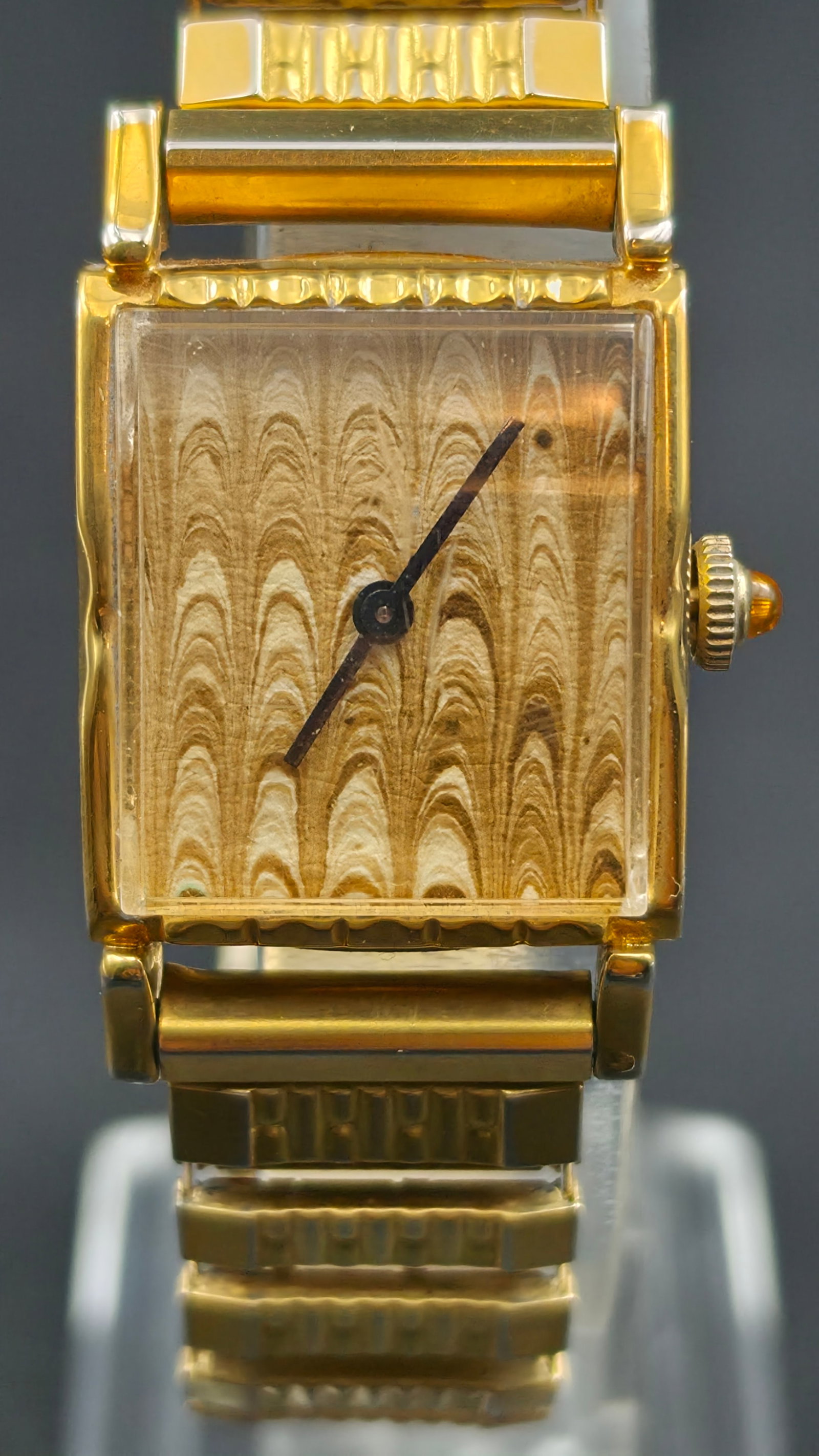 Vintage 17 Jewel Square Two Tone Gold Tone Ladies Dress Watch Running: Vintage ladies dress wristwatch with a square case in a two tone finish, gold tone bezel and top with a stainless steel back. Case back is stamped BASE METAL BEZEL, STAINLESS ST. BACK, with no visible
