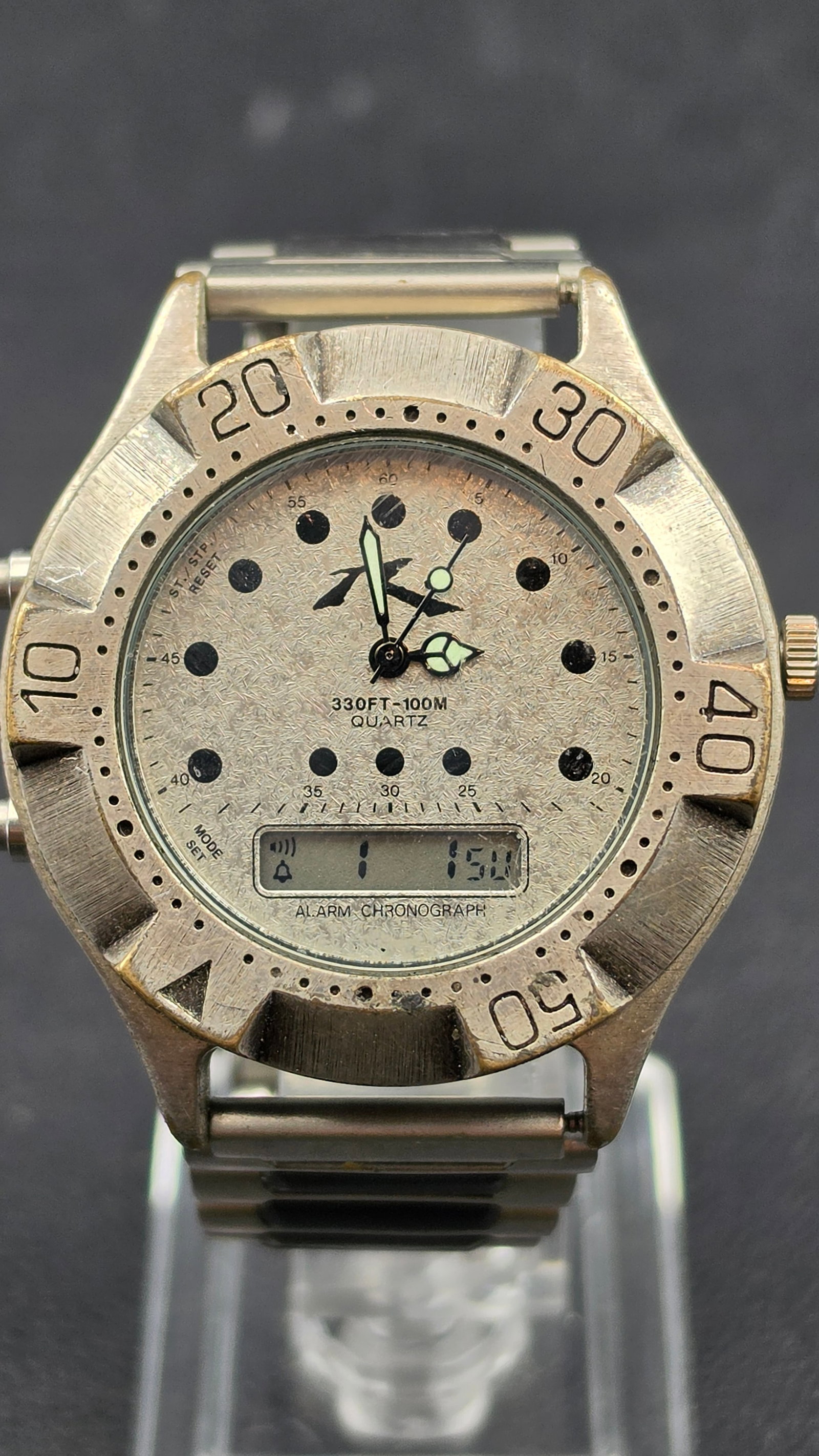 Rusty Surf Brand 1990s Analog-Digital Alarm Chronograph Dive Watch, Stainless Steel Case, Base Metal (1 of 11)