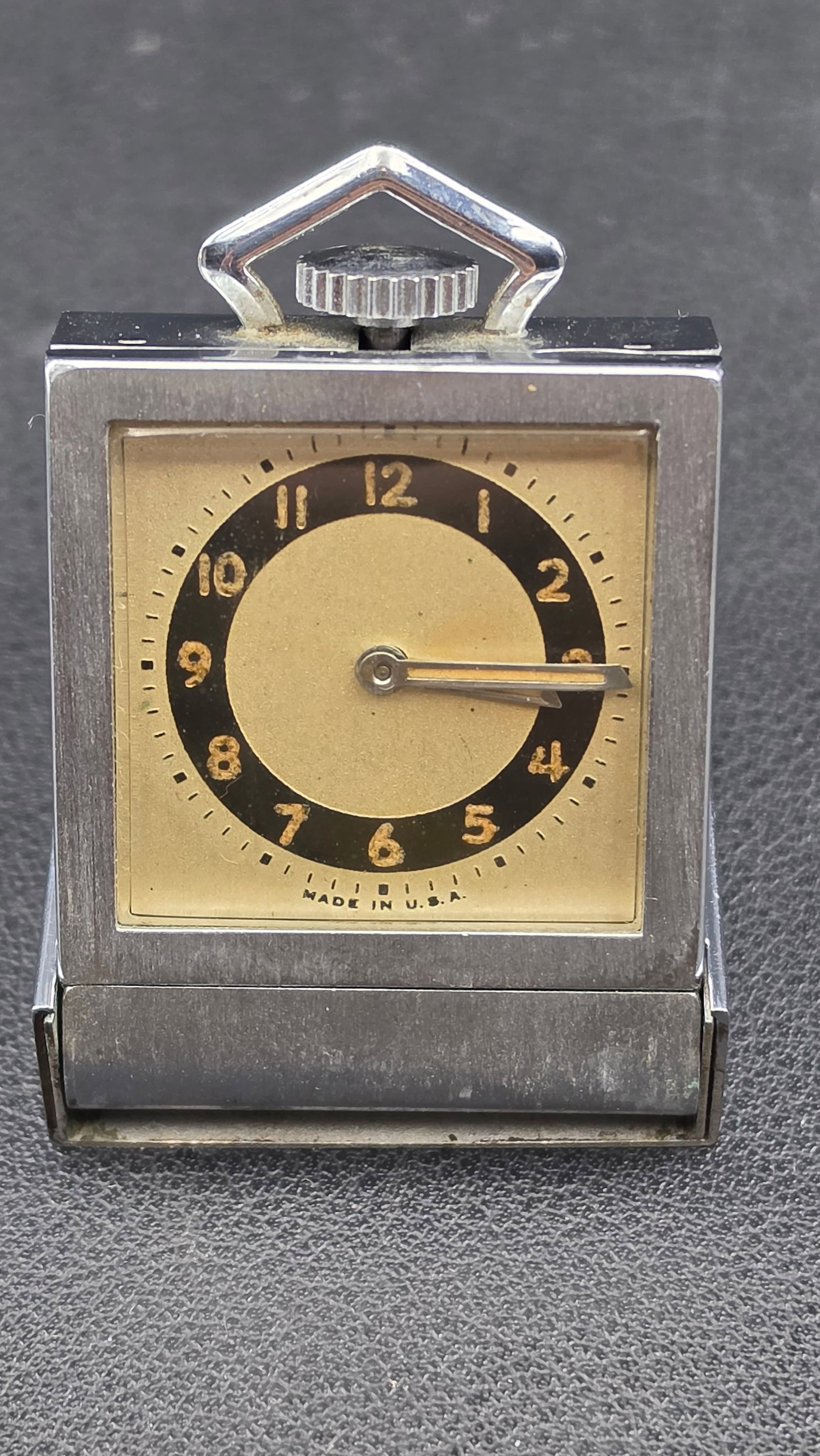 Ingraham Art Deco Chrome Folding Travel Pocket Watch 1930s Triangle Case Runs (1 of 9)