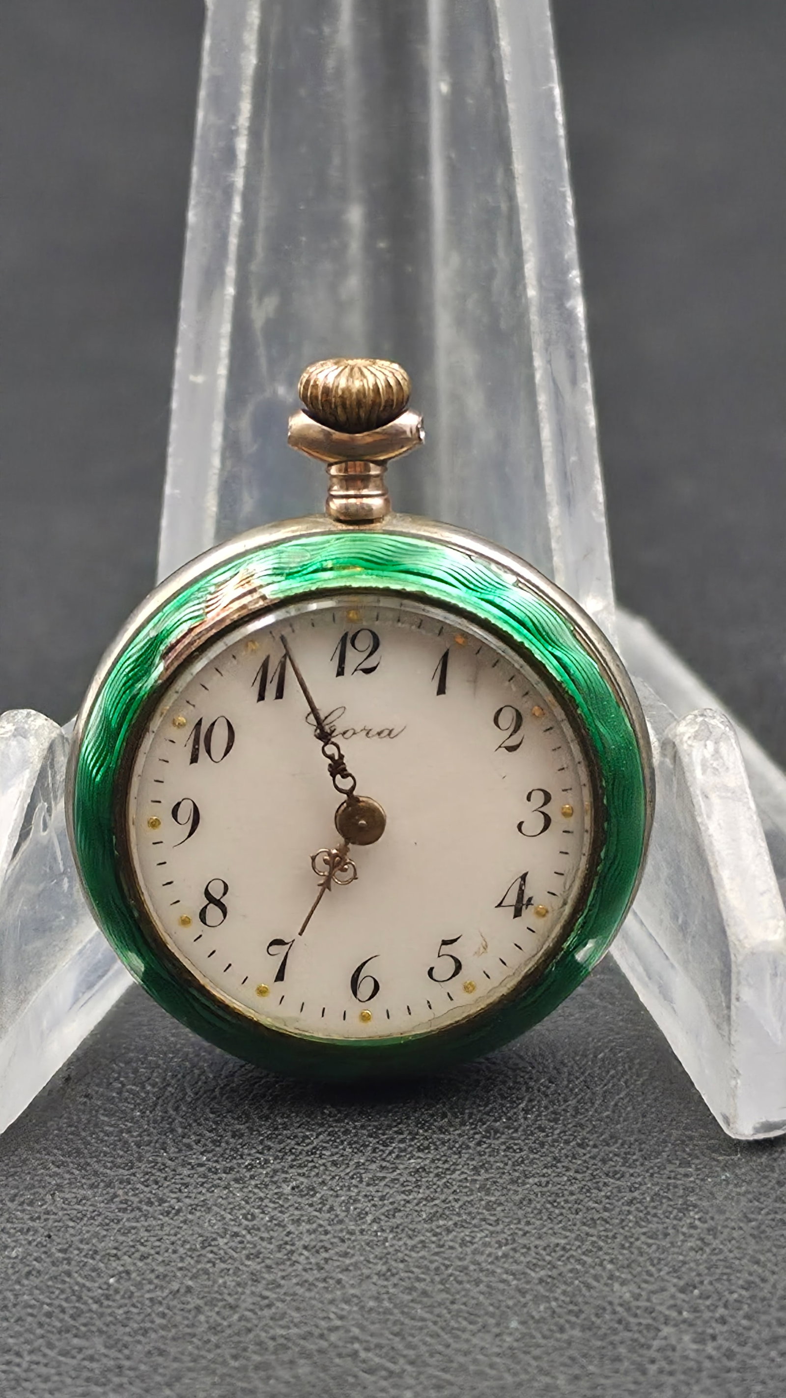 Antique Cora Swiss Argent Dore Fob Watch Hand Painted Enamel Scene 0.800 Silver (1 of 9)