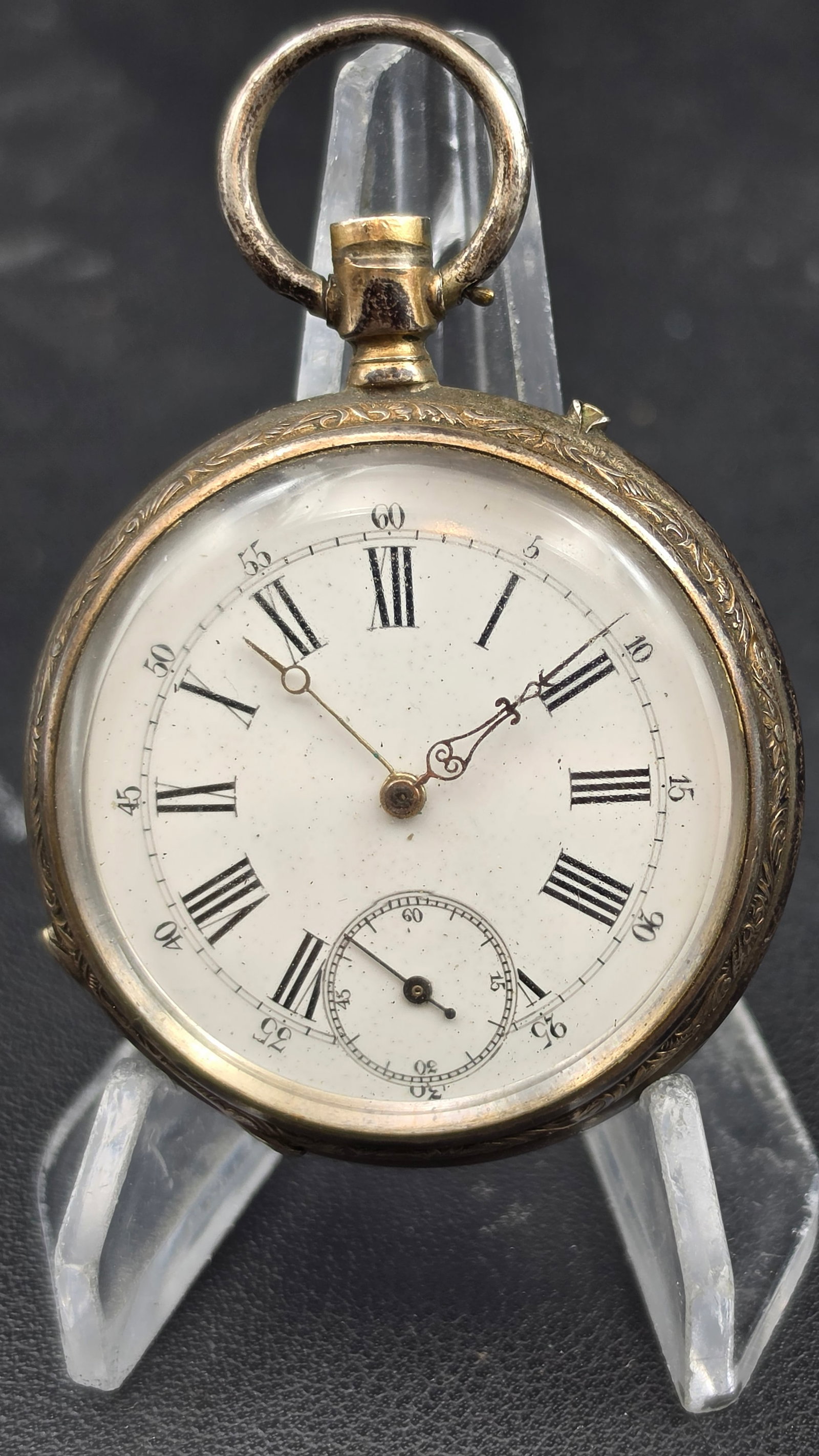 Antique Swiss Silver Pocket Watch, Ancre Remontoir Rubis, Roman Dial, No. 50227, 47mm (1 of 13)