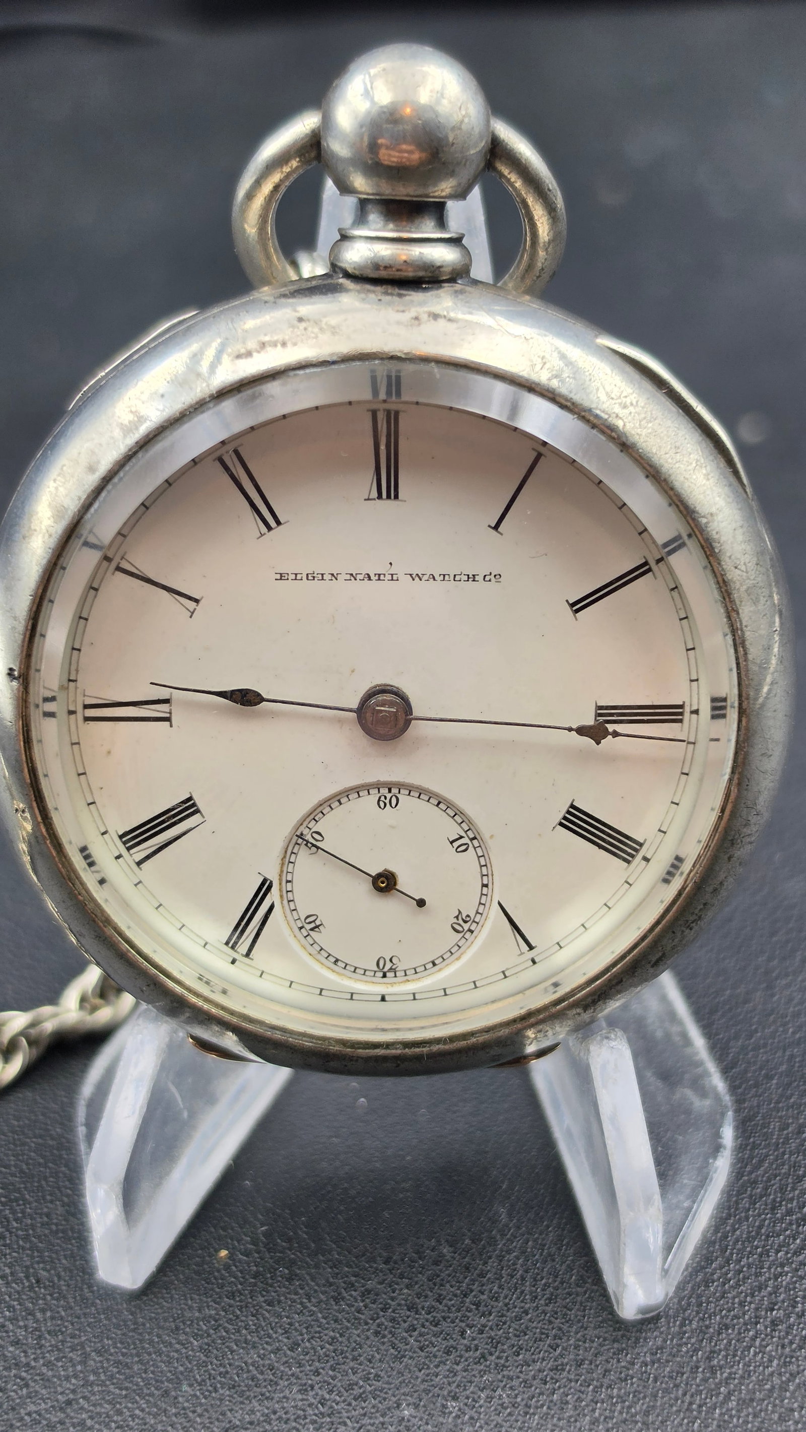 1883 Elgin G.M. Wheeler Grade 81 18s 13 Jewel Key Wind 3oz Coin Silver Pocket Watch with Chain Runni: Antique Elgin National Watch Co pocket watch, grade 81 "G.M. Wheeler," model 1, class 4, 18 size, 13 jewels, gilt full plate movement with going barrel and quick train, key wind and key set, movement 
