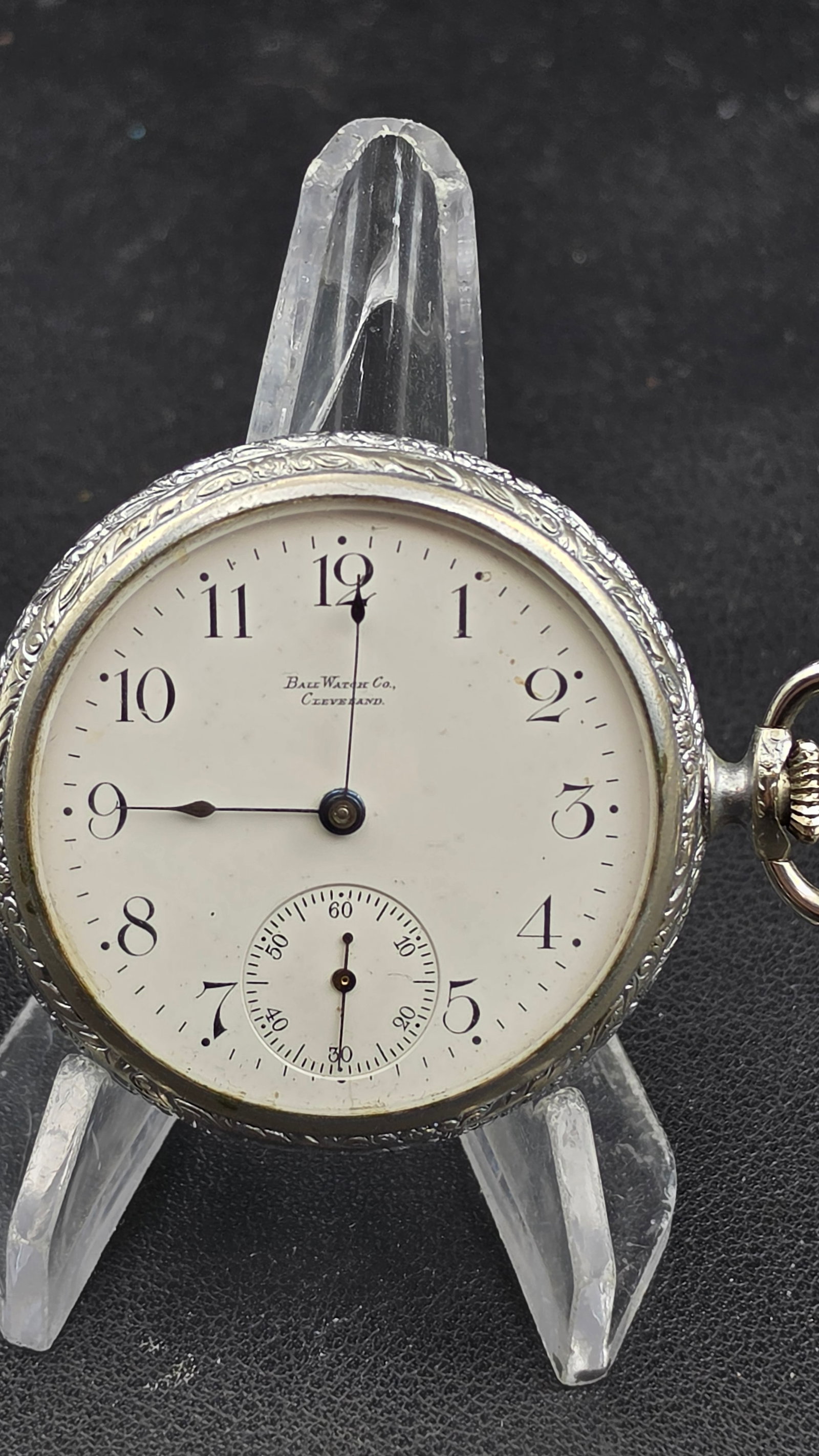 Ball-Waltham Commercial Standard 16s 17 Jewel Nickel Pocket Watch Running: Antique Ball-Waltham pocket watch, grade Commercial Standard, model 1899, 16 size, 17 jewels, nickel 3/4 plate movement with circular damaskeening, pendant set, adjusted to 3 positions, temperature, a