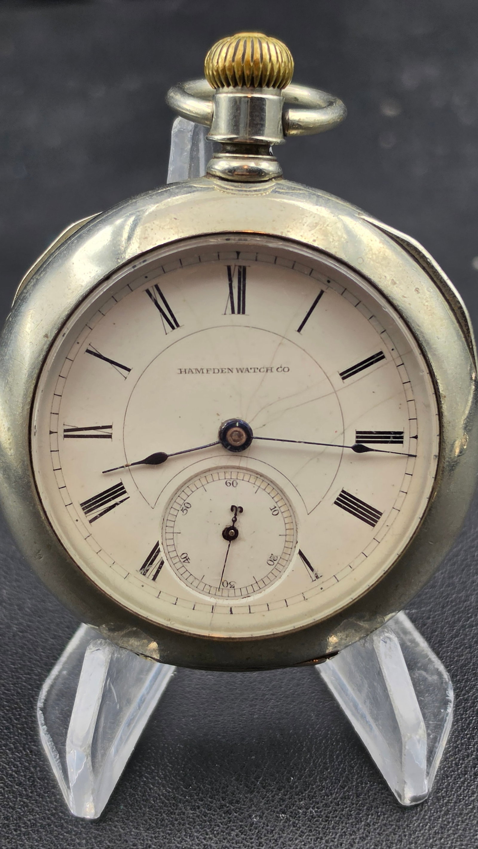 1887 Hampden Watch Co No. 54 18s 11 Jewel Gilt Dueber Silverine Pocket Watch Running (1 of 11)