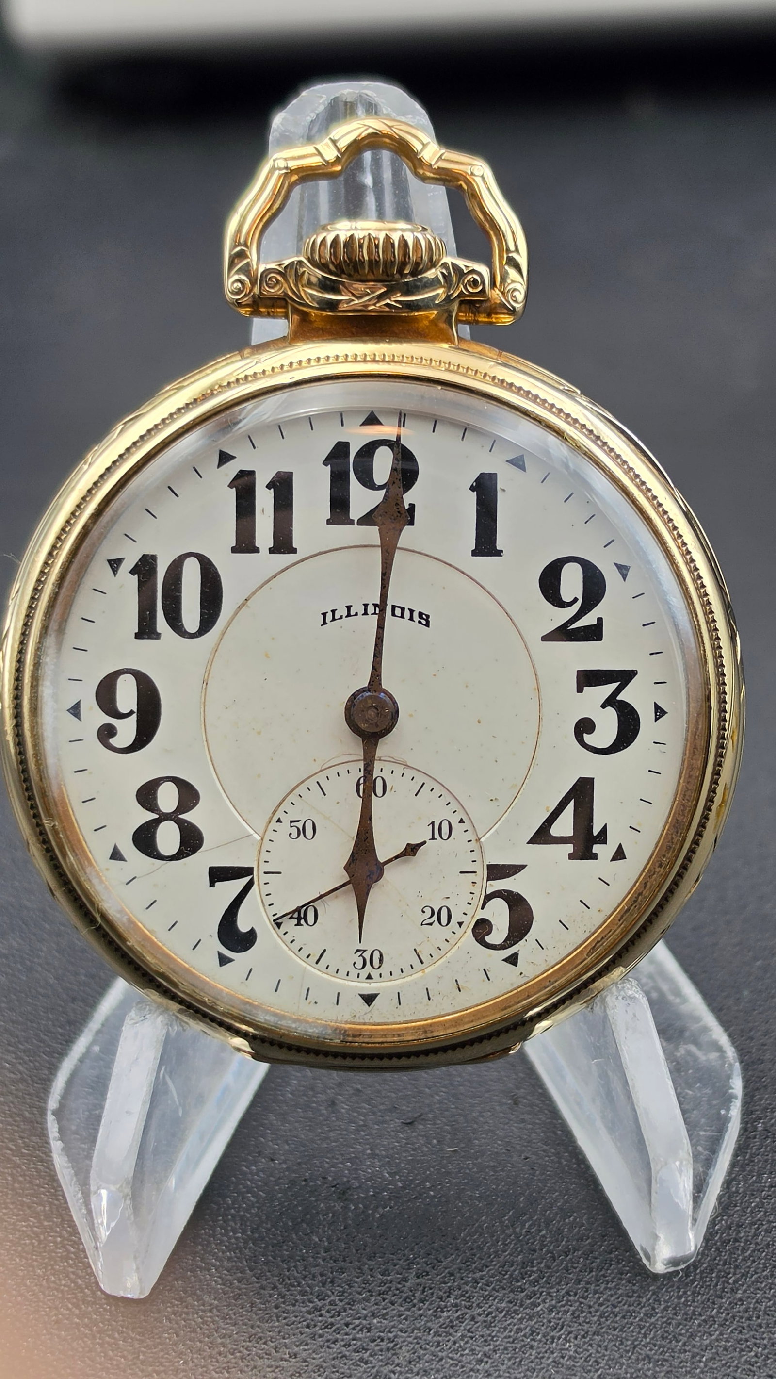 1925 Illinois Sangamo Special 23j Motor Barrel RR Watch, Original Signed 14K GF Case, Box, Rare U60h: This is an Illinois Watch Company Sangamo Special railroad grade pocket watch, one of the most prestigious American railroad watches ever made, with nickel movement serial number 4558858, from the rar
